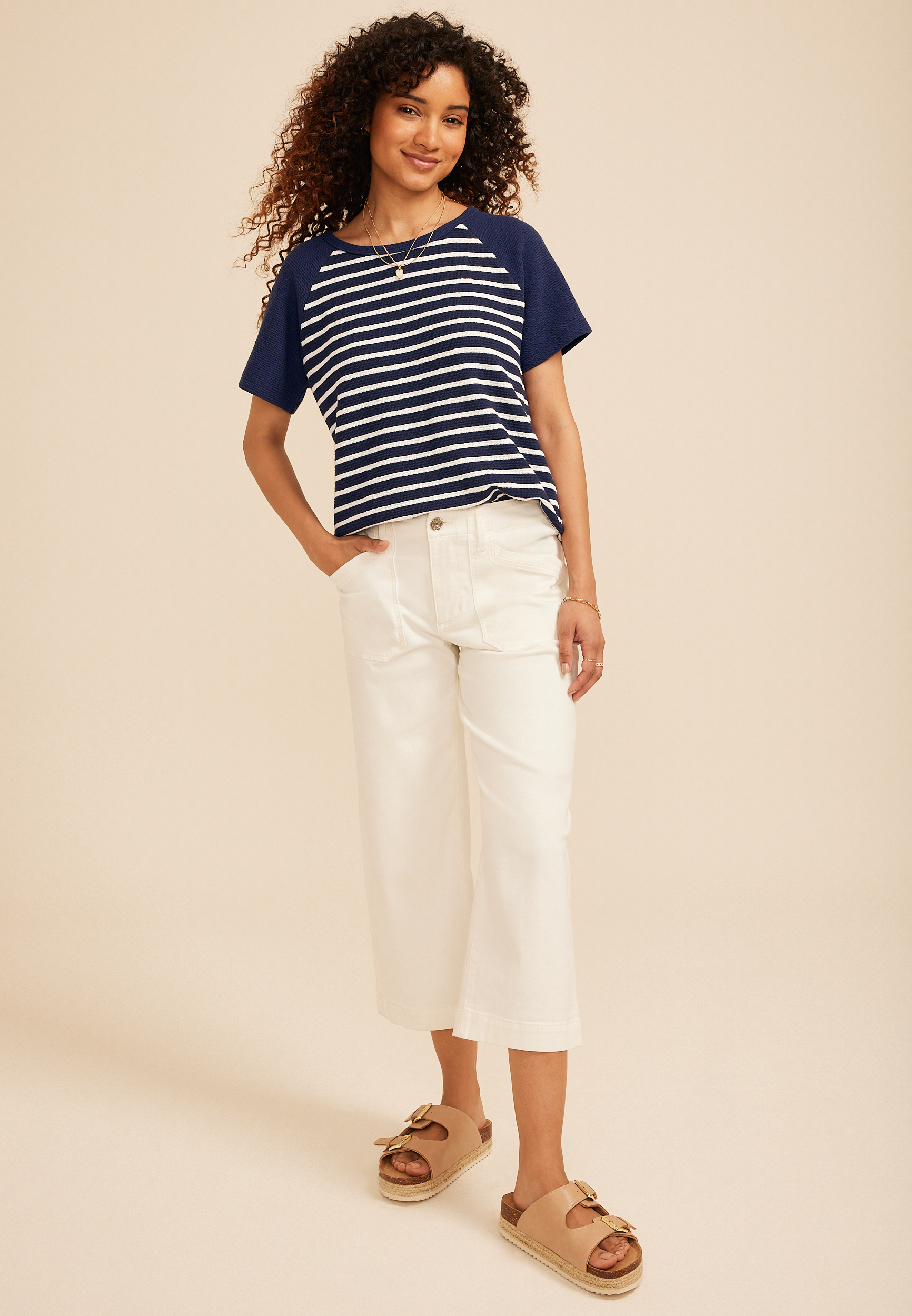 Seersucker Stripe Colorblock Short Sleeve Tee