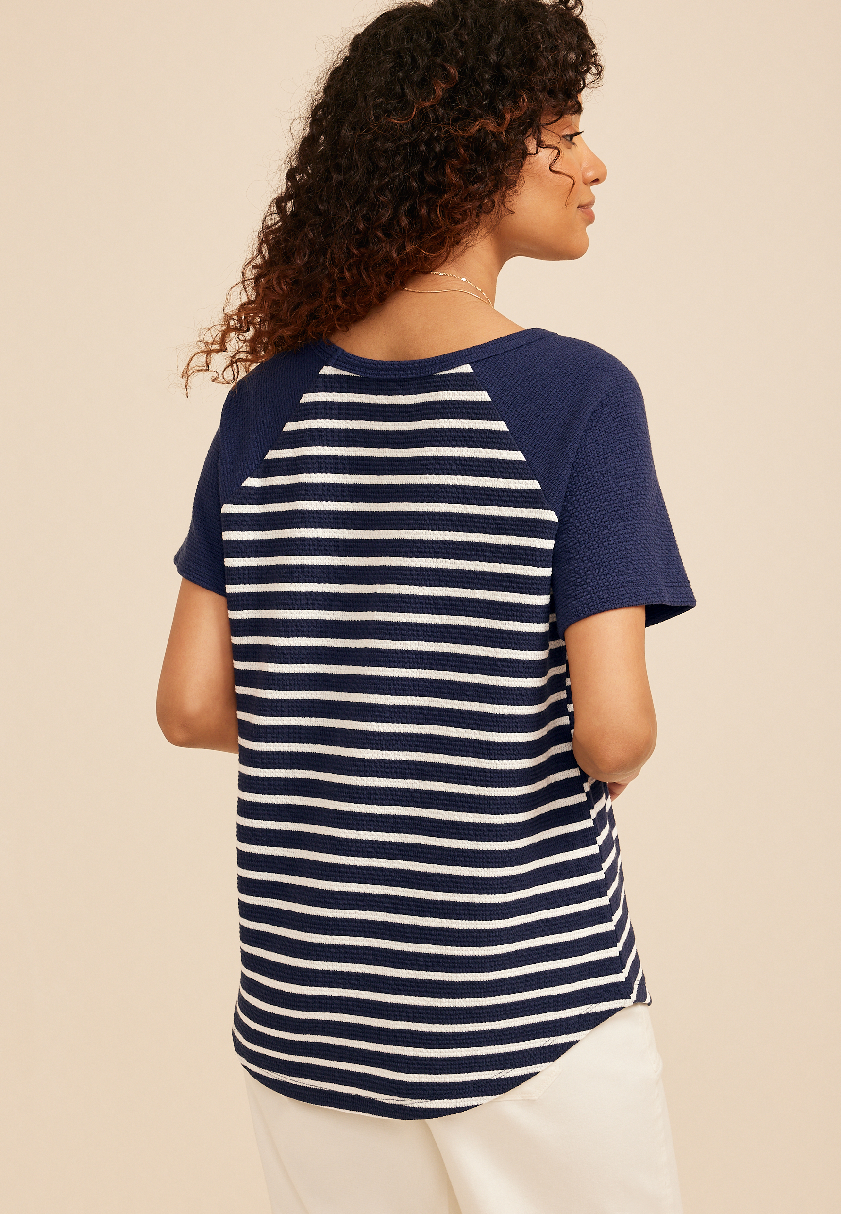 Seersucker Stripe Colorblock Short Sleeve Tee, NAVY COMBO, large