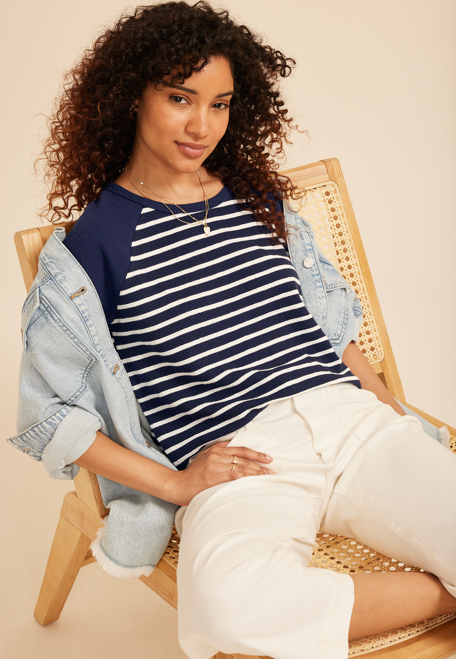 Seersucker Stripe Colorblock Short Sleeve Tee, NAVY COMBO, large