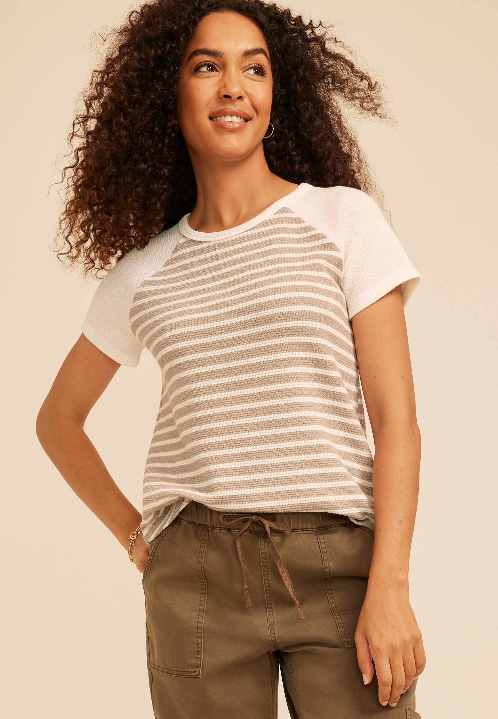Seersucker Stripe Colorblock Short Sleeve Tee