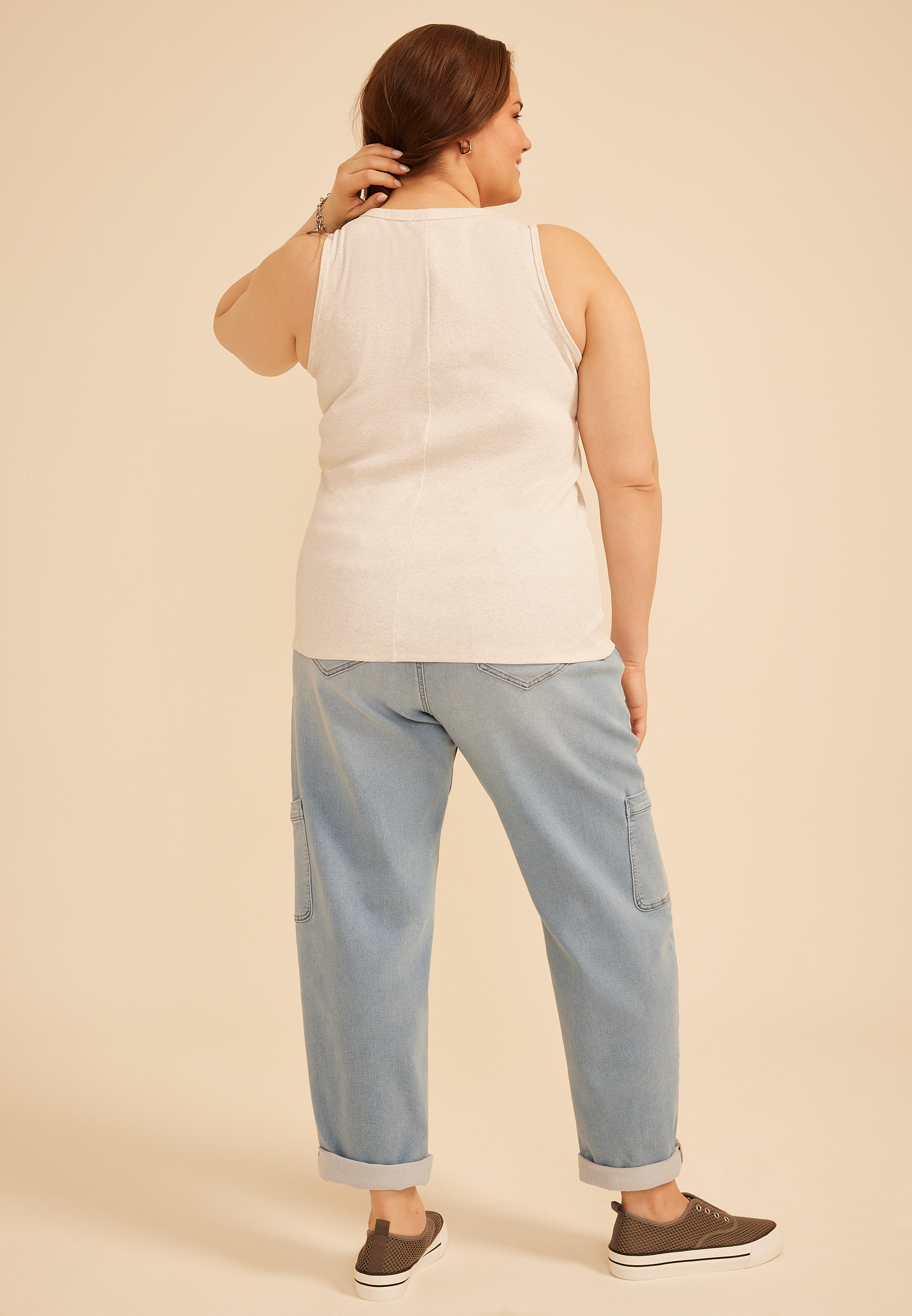 Heathered Ribbed Henley Tank Top, C3363, large