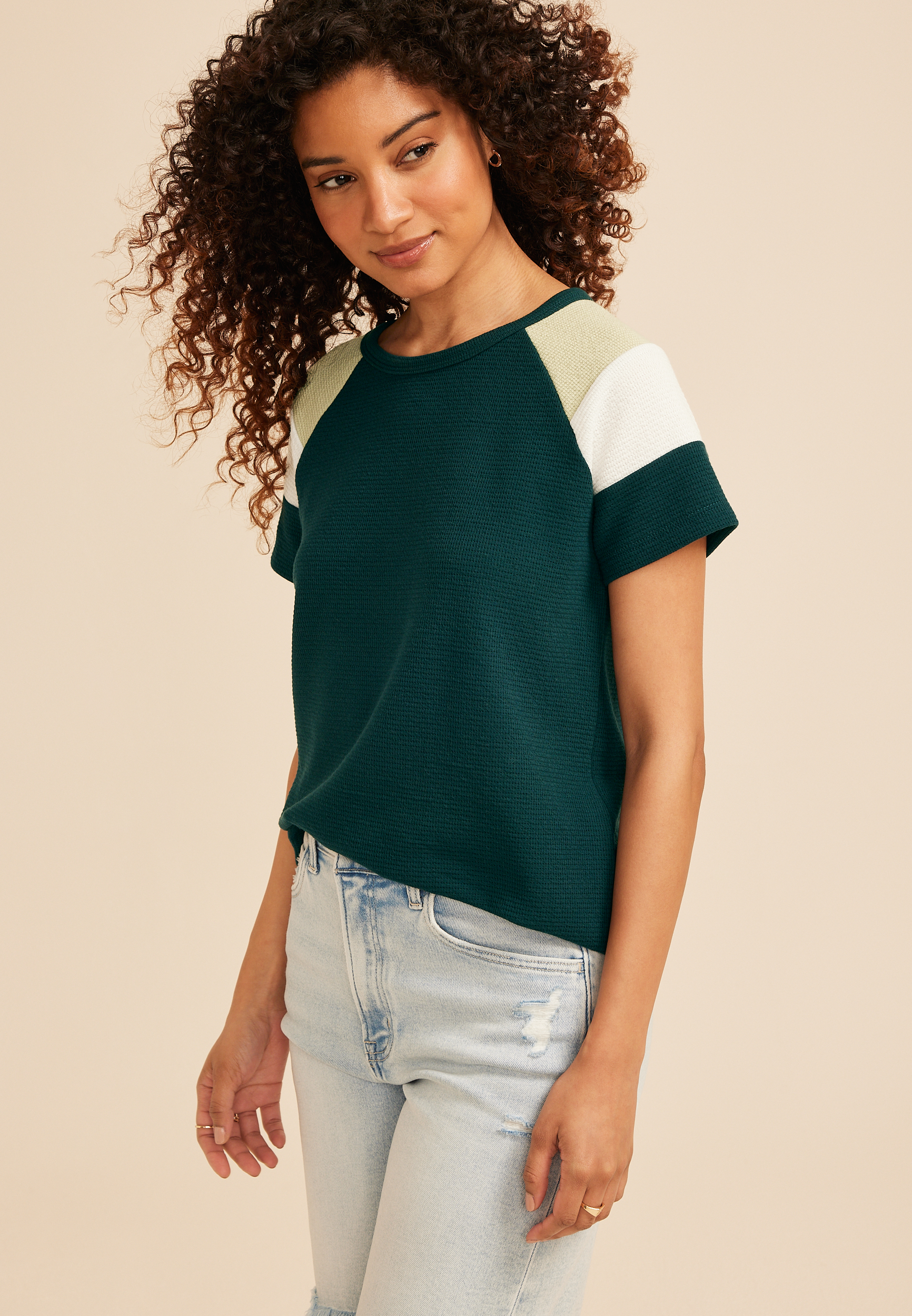 Colorblock Seersucker Short Sleeve Tee