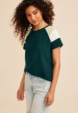 Colorblock Seersucker Short Sleeve Tee, GREEN COMBO, small