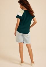 Colorblock Seersucker Short Sleeve Tee, GREEN COMBO, small