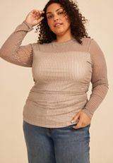 Plus Size Gingham Mesh Long Sleeve Top, C5487, small