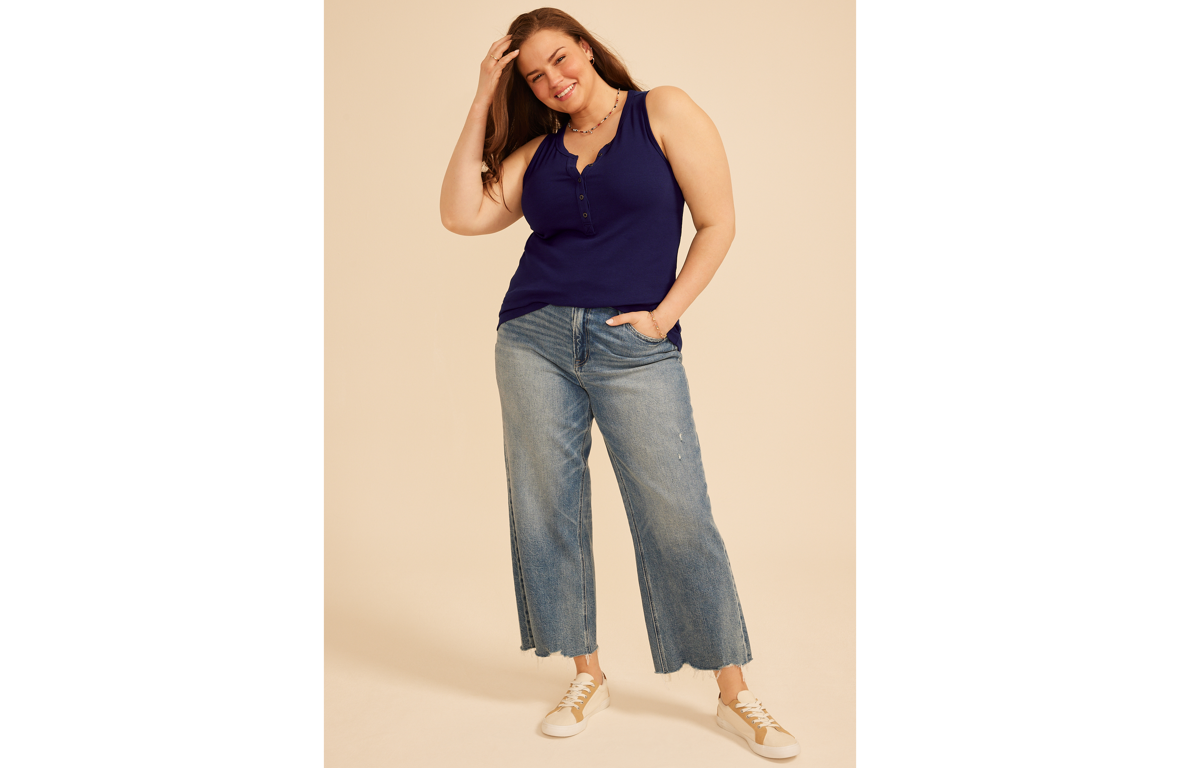 Plus Ribbed Henley Tank Top