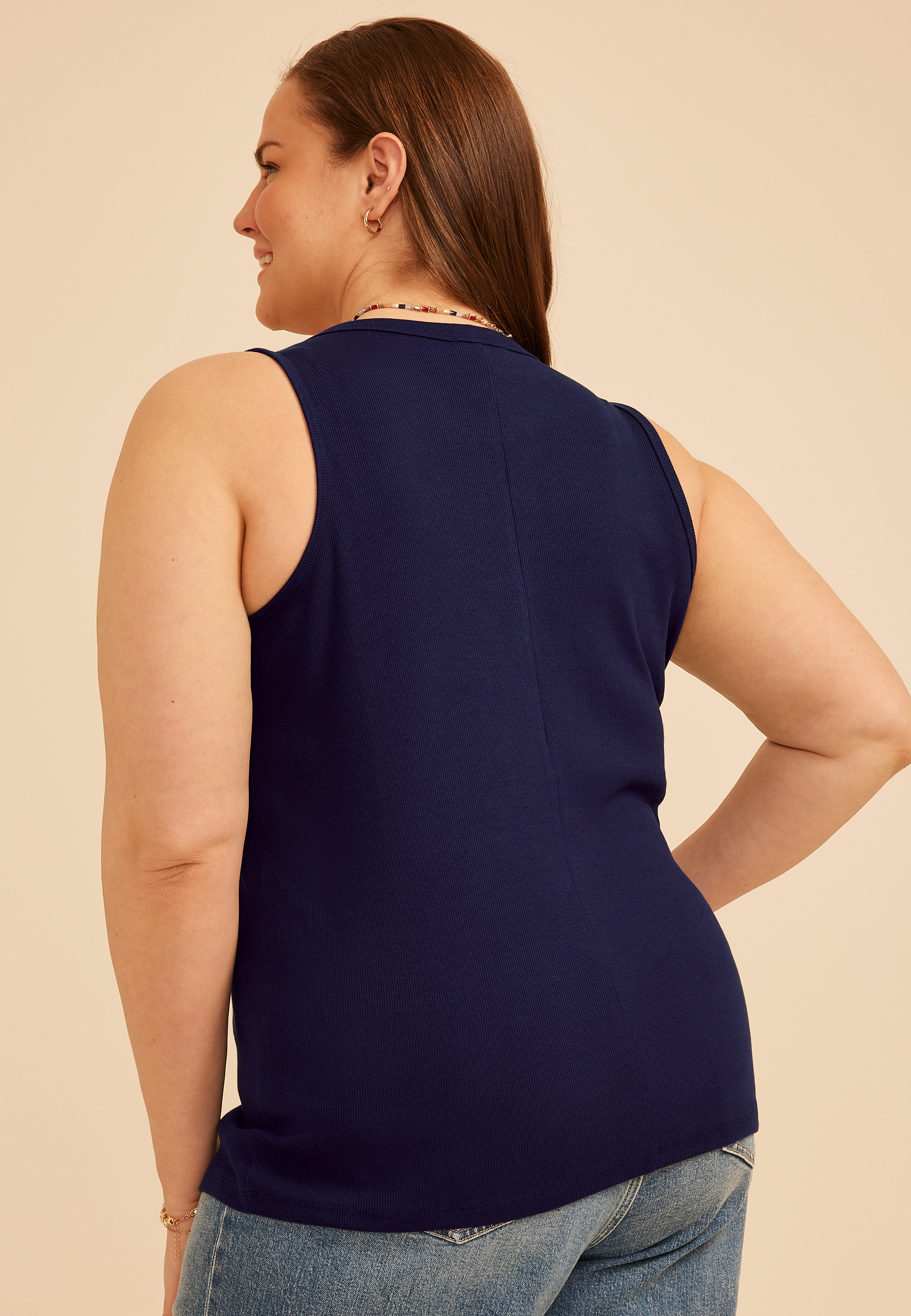 Plus Size Ribbed Henley Tank Top, C1378, large