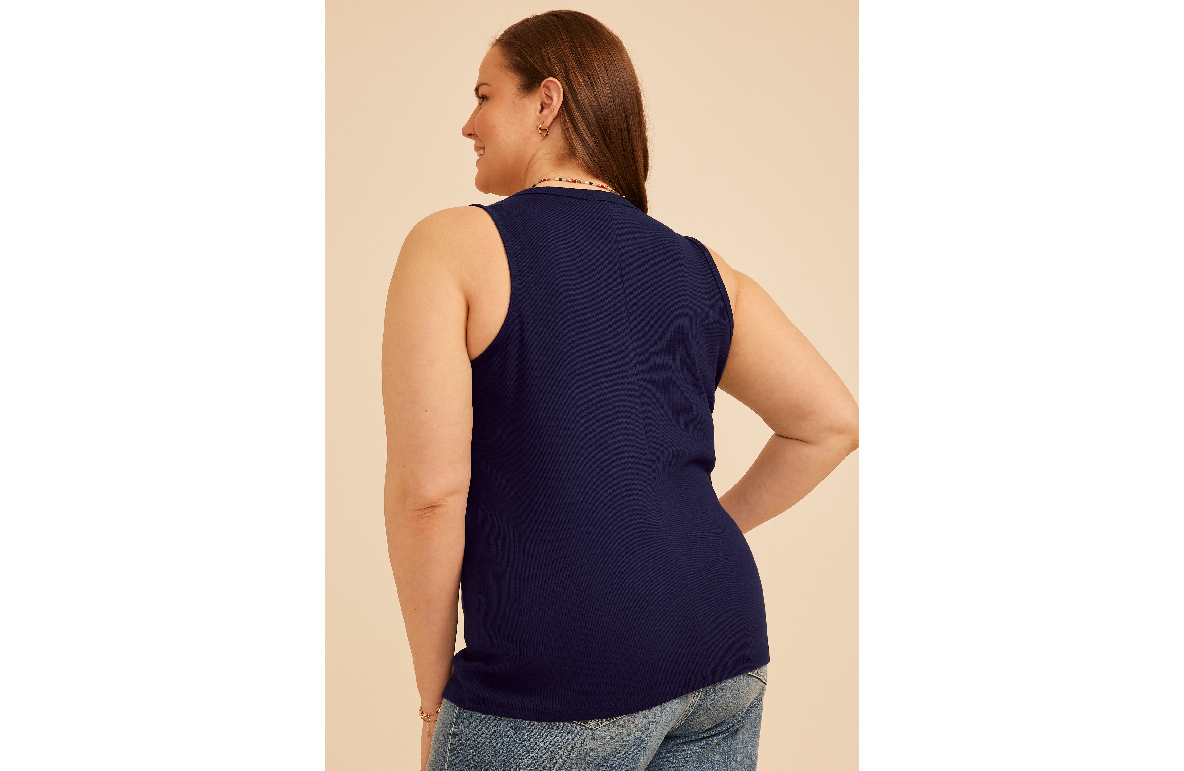 Plus Ribbed Henley Tank Top