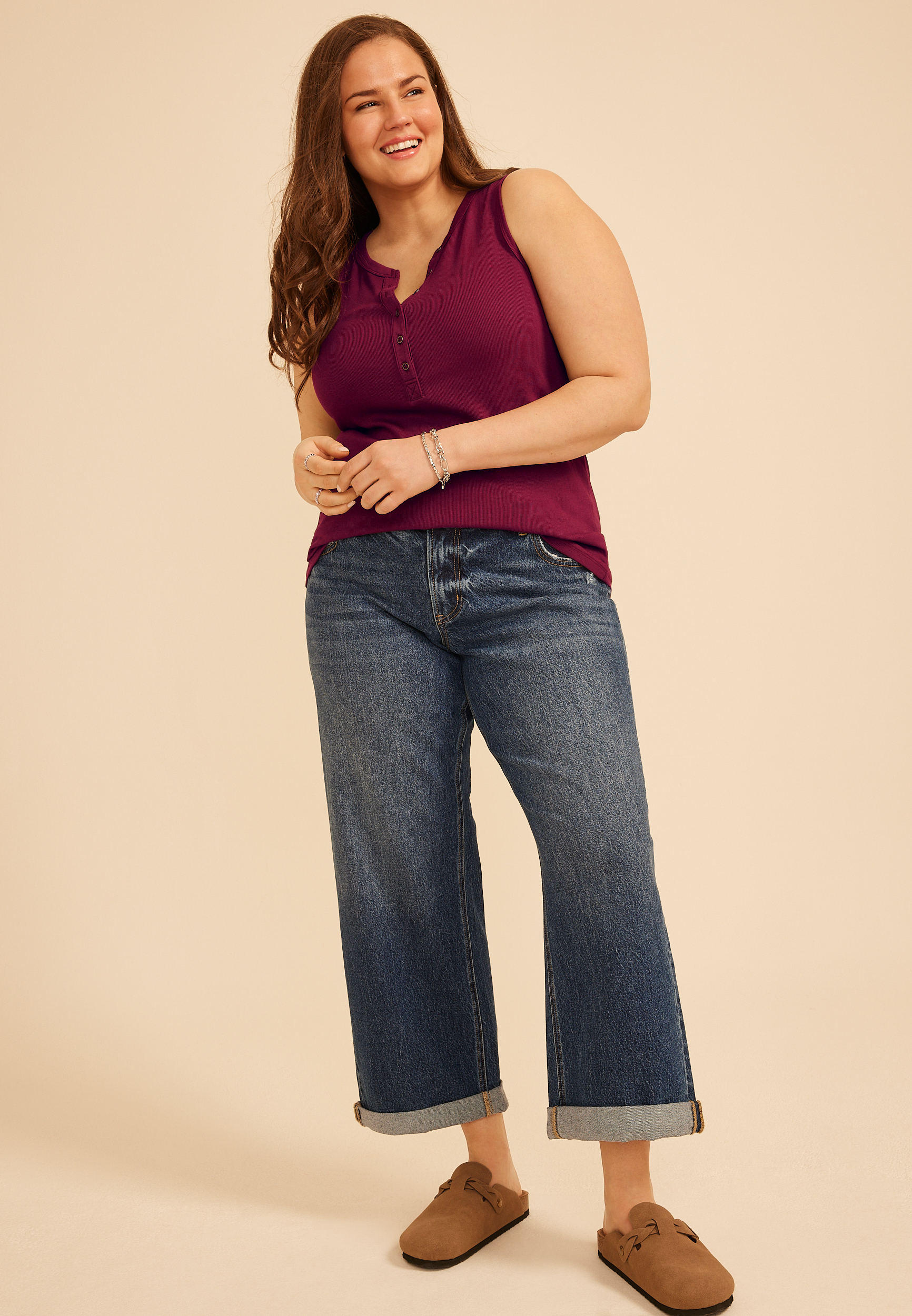 Maurices Plus Size Women's Ribbed Henley Tank Top