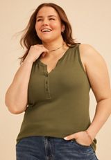 Plus Size Ribbed Henley Tank Top, C9161, small