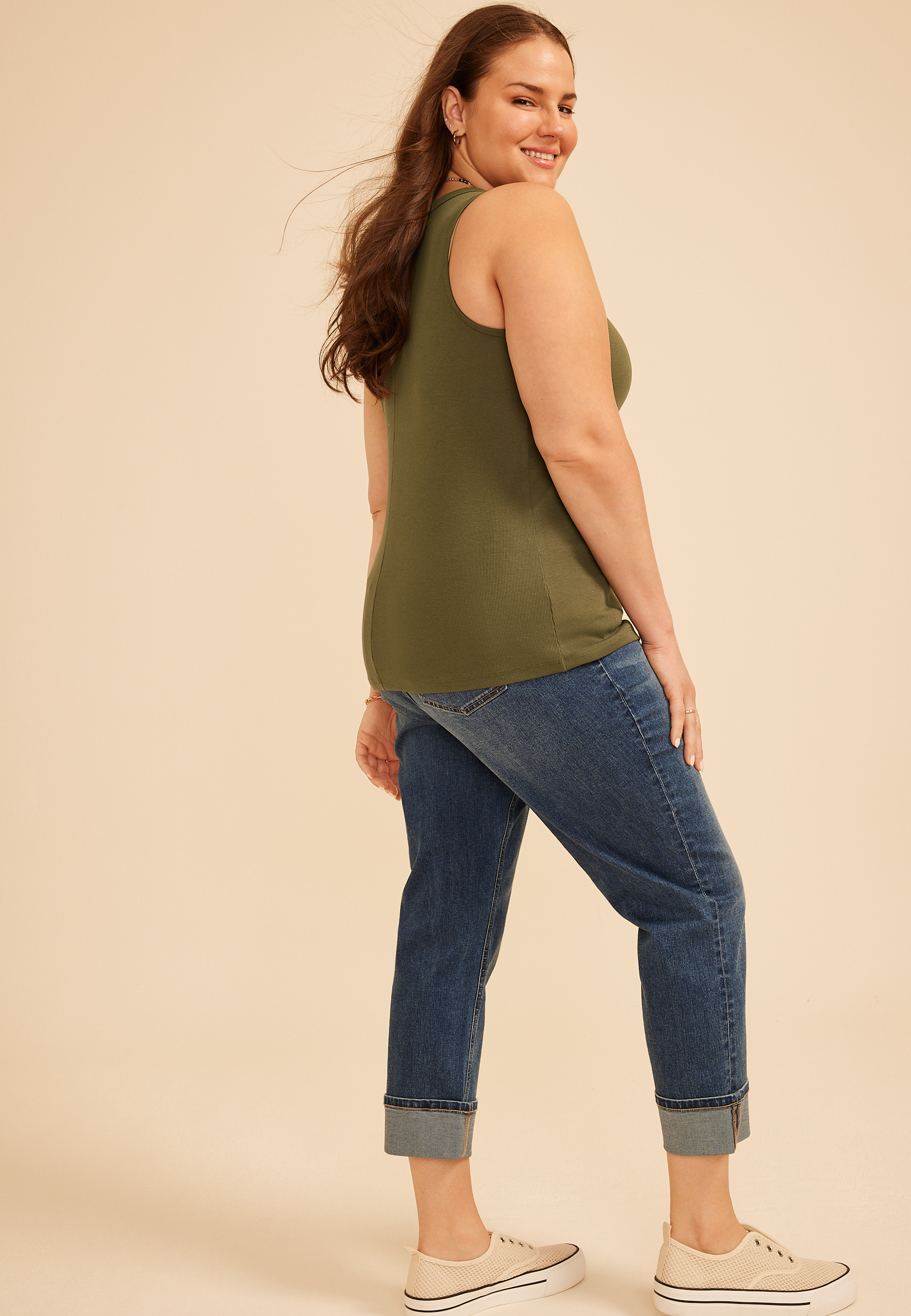 Plus Size Ribbed Henley Tank Top, C9161, large