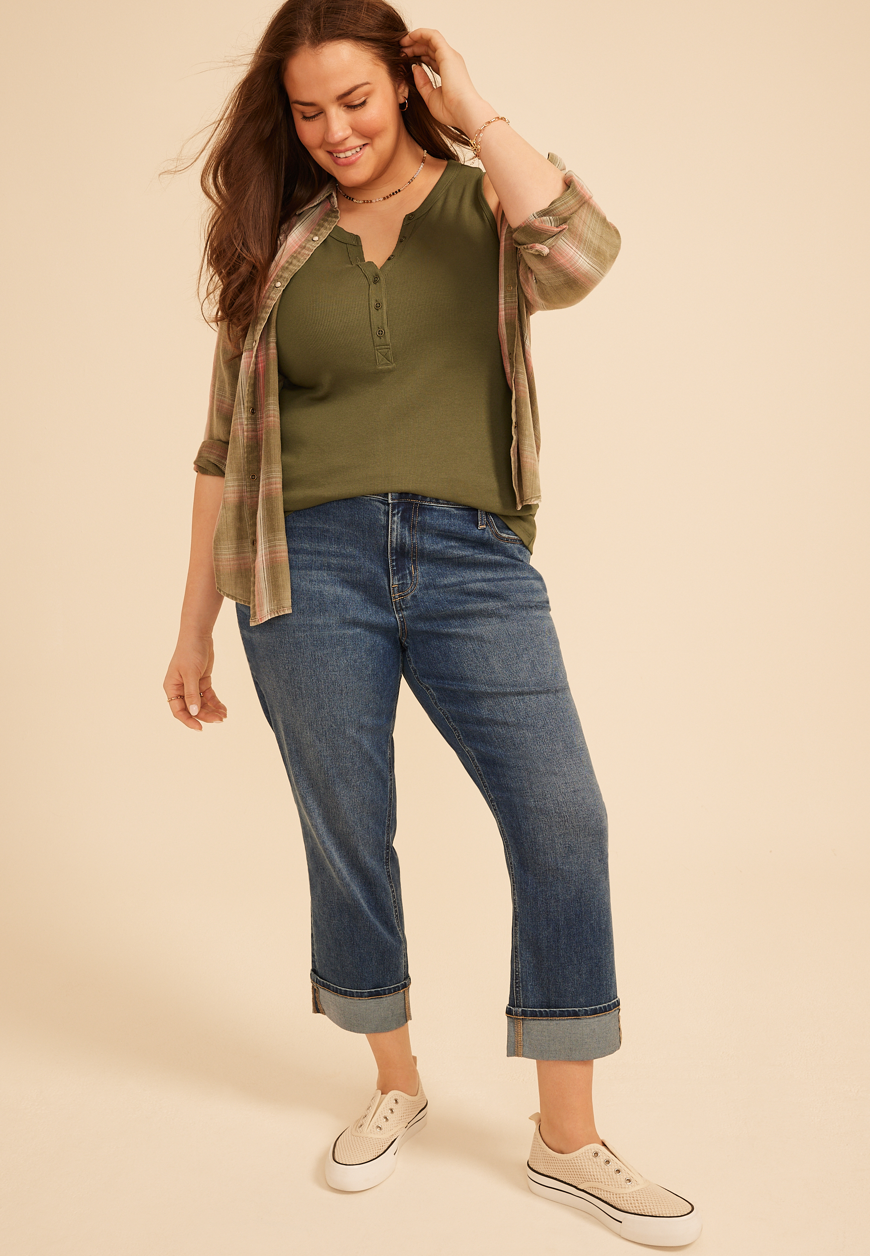 Plus Size Ribbed Henley Tank Top, C9161, large