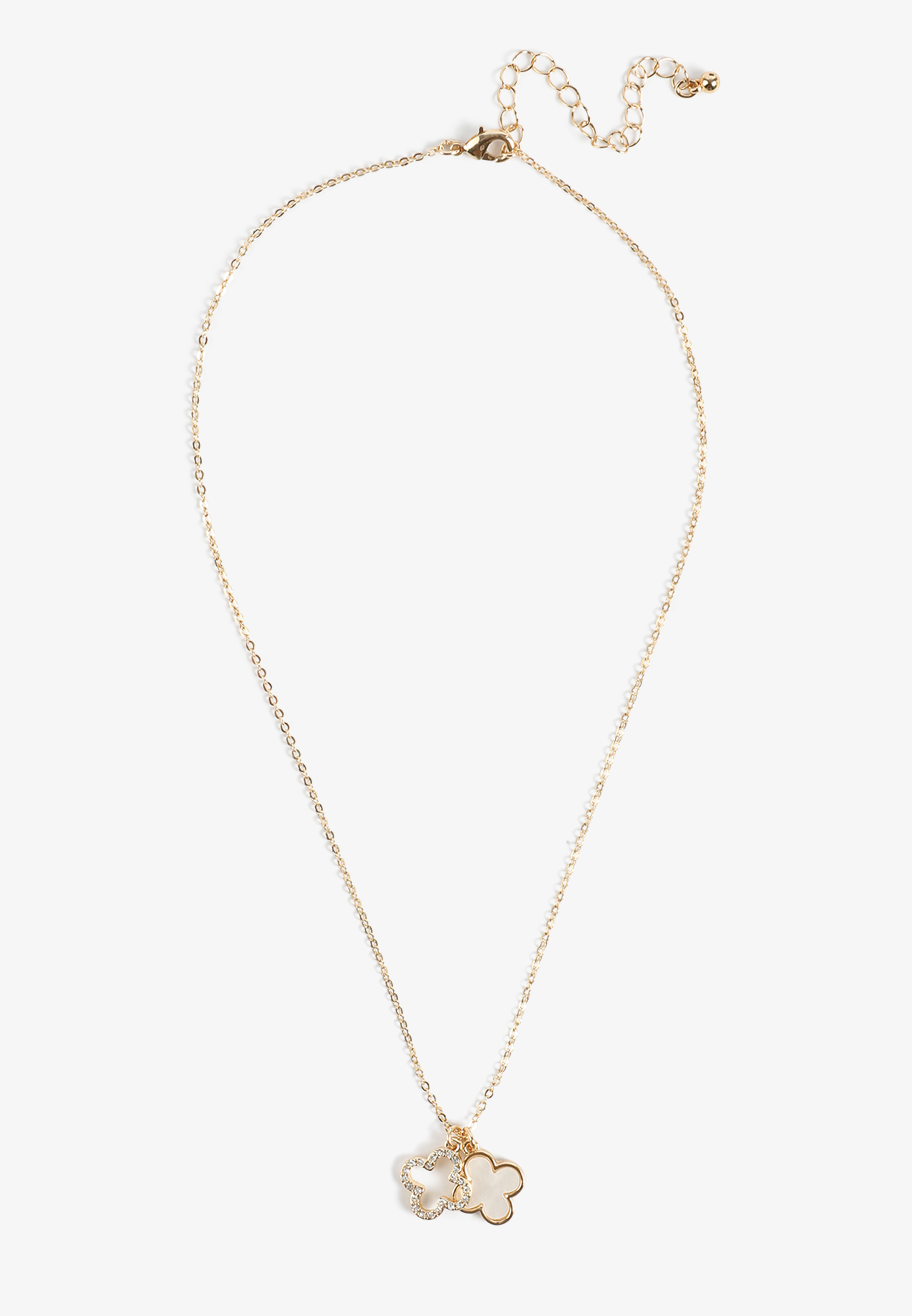 Gold Double Clover Charm Necklace, C605, large