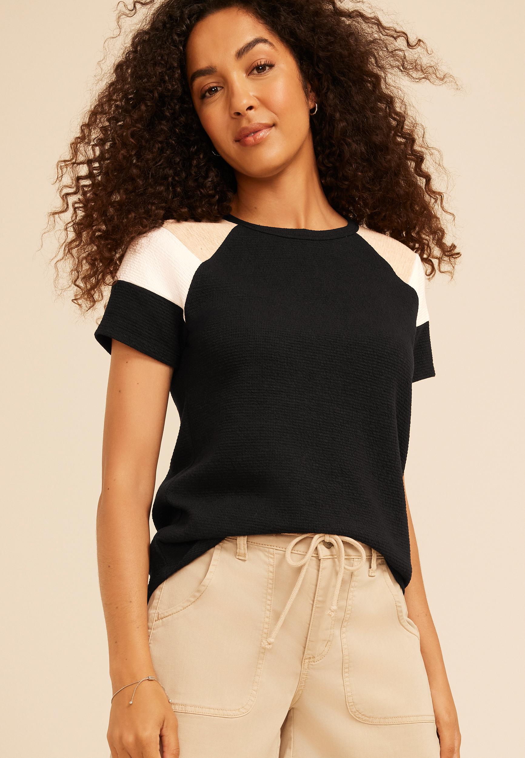 Seersucker Colorblock Short Sleeve Tee