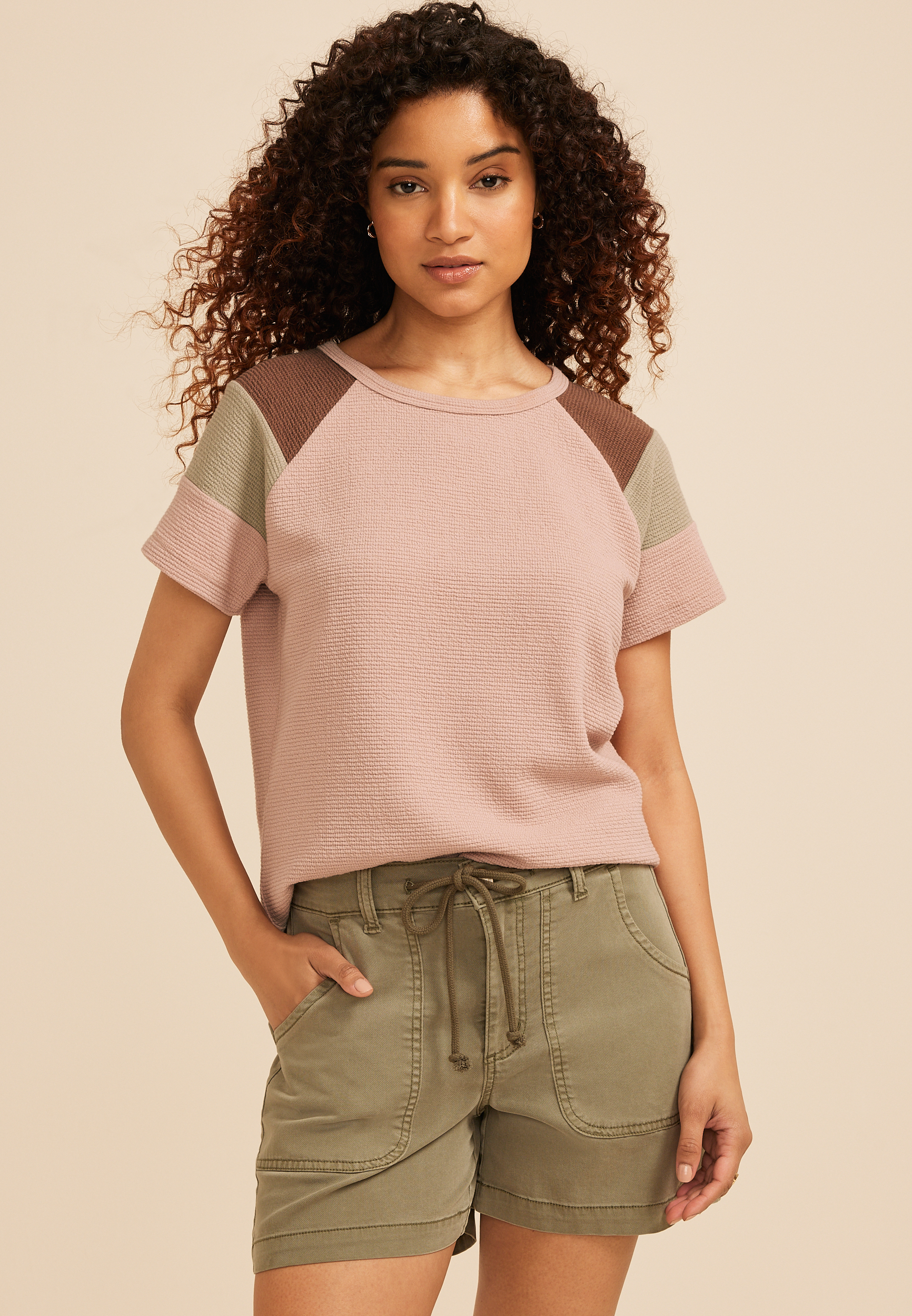 Seersucker Colorblock Short Sleeve Tee