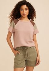 Seersucker Colorblock Short Sleeve Tee, C5330, small