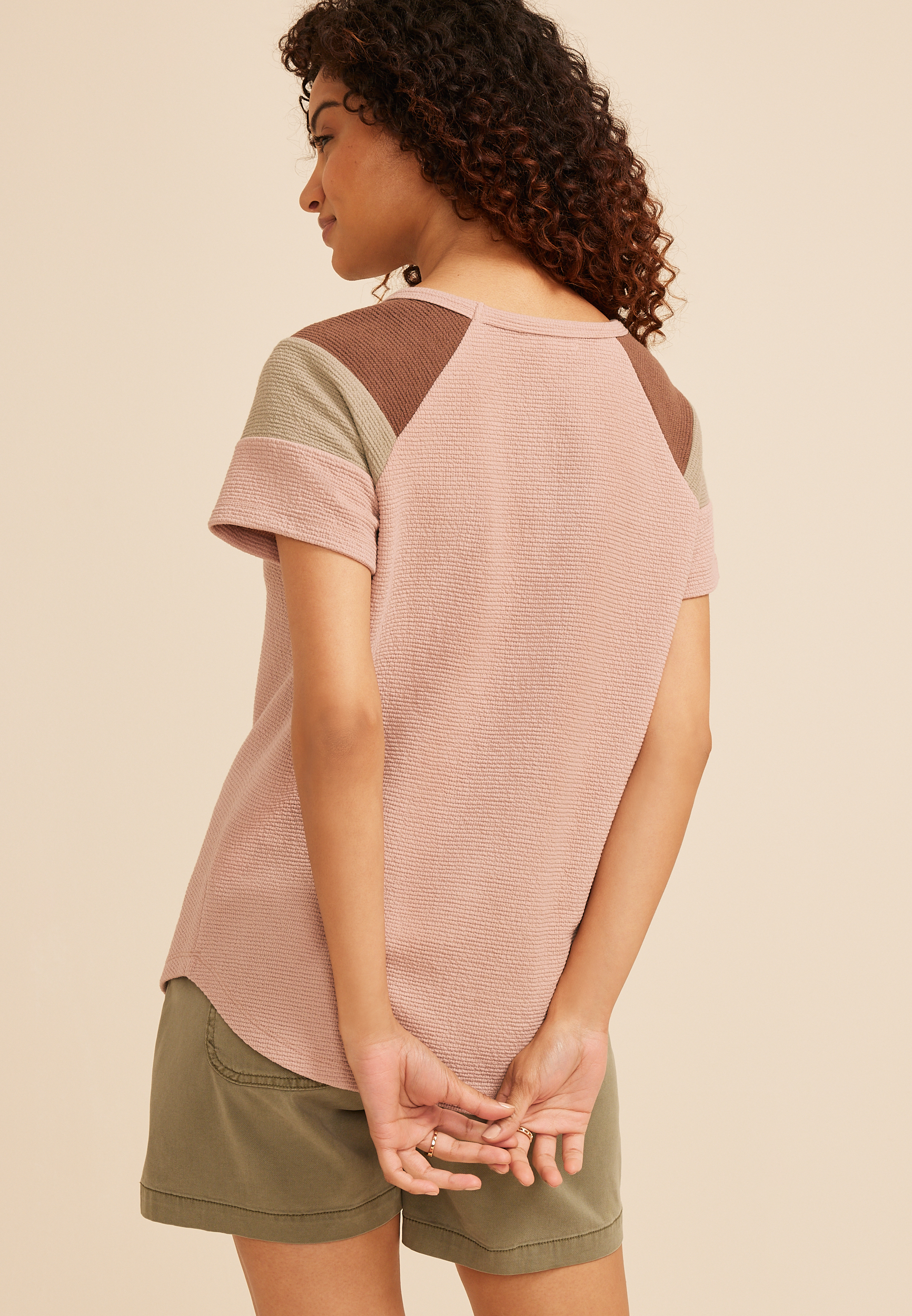 Seersucker Colorblock Short Sleeve Tee, C5330, large