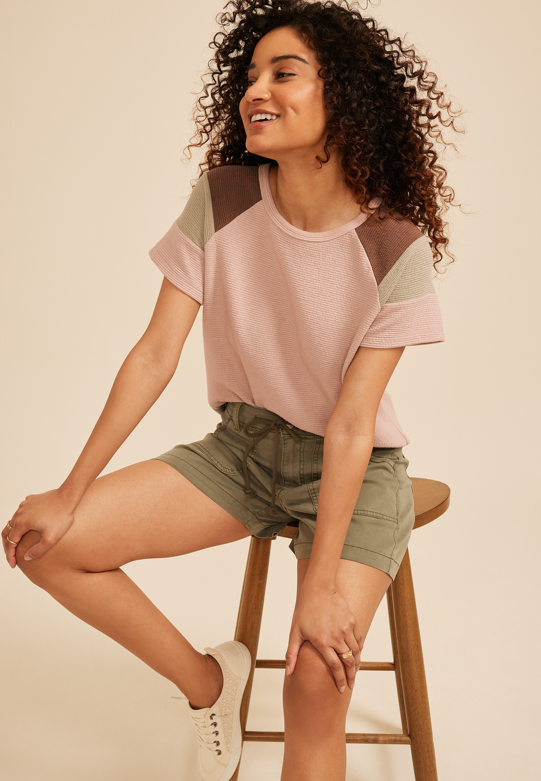 Seersucker Colorblock Short Sleeve Tee, C5330, large
