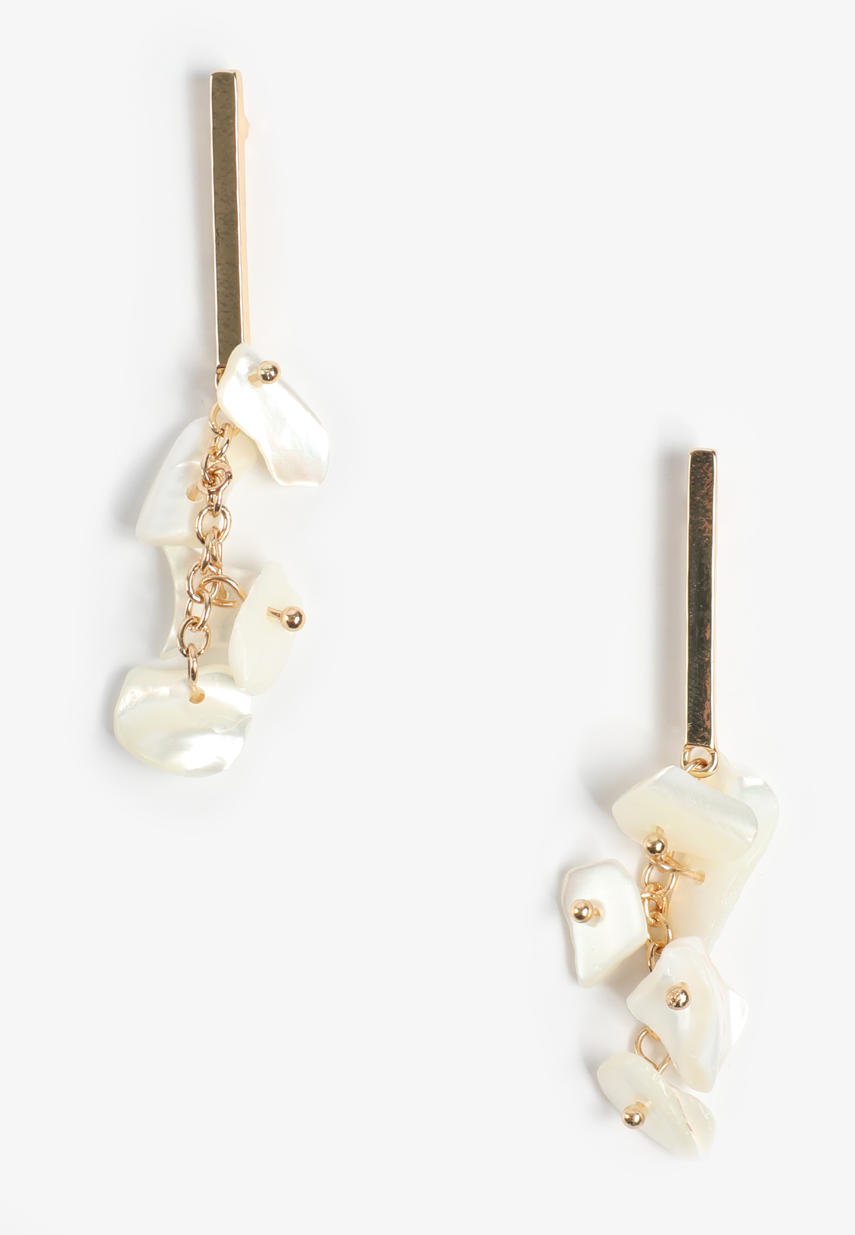 Gold Bar Faux Shell Cluster Drop Earrings