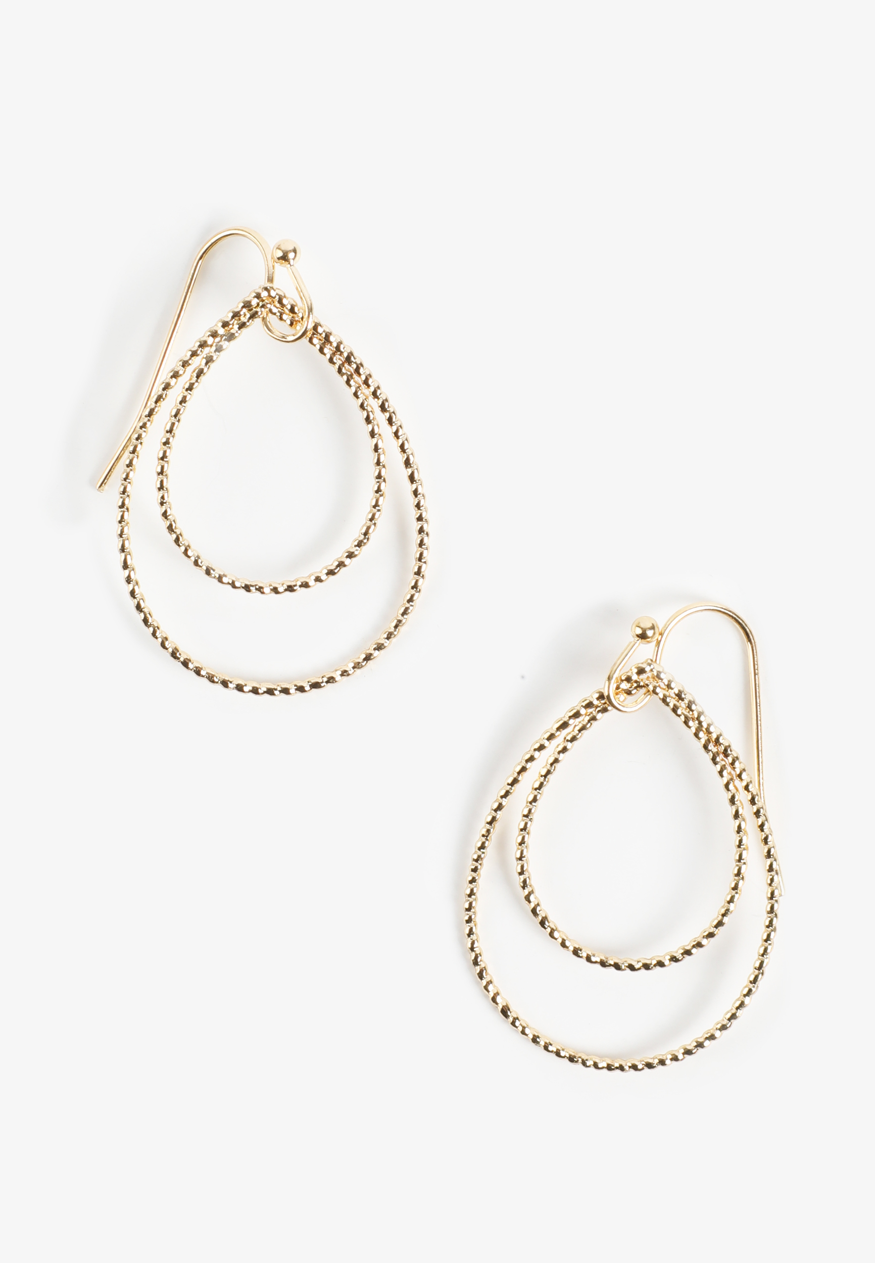 Gold Textured Double Teardrop Drop Earrings
