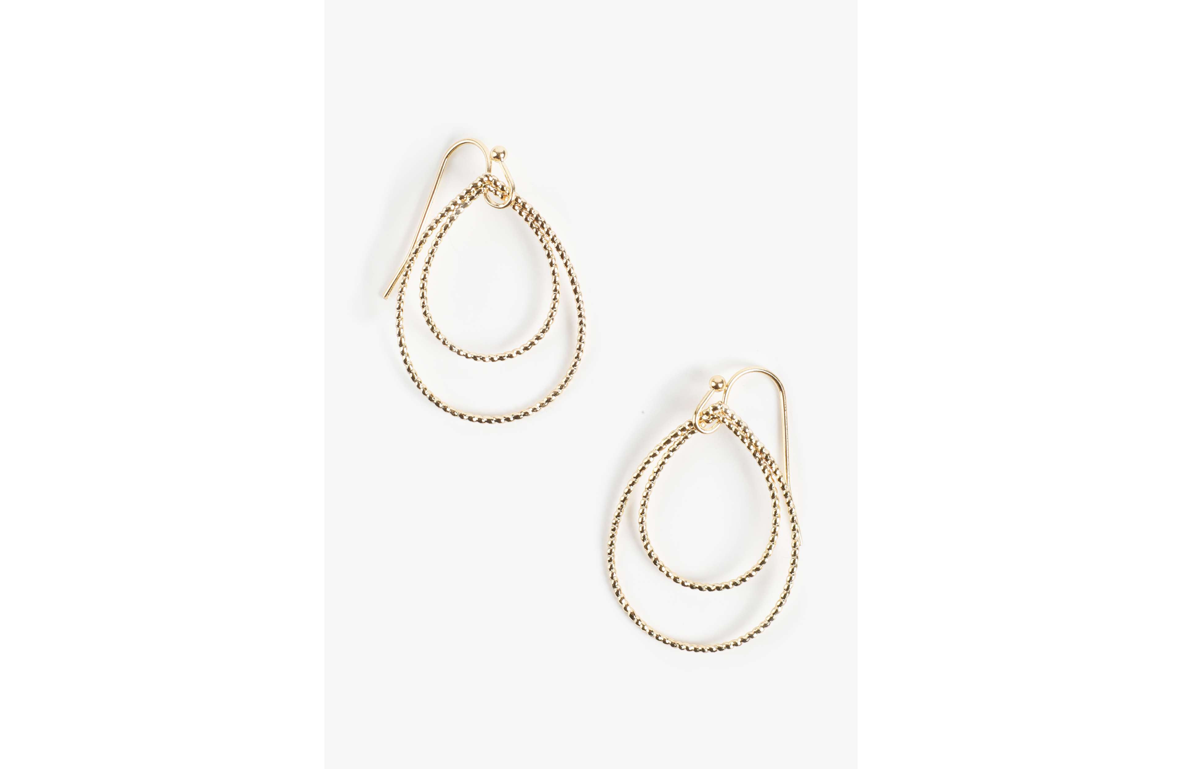 Gold Textured Double Teardrop Drop Earrings