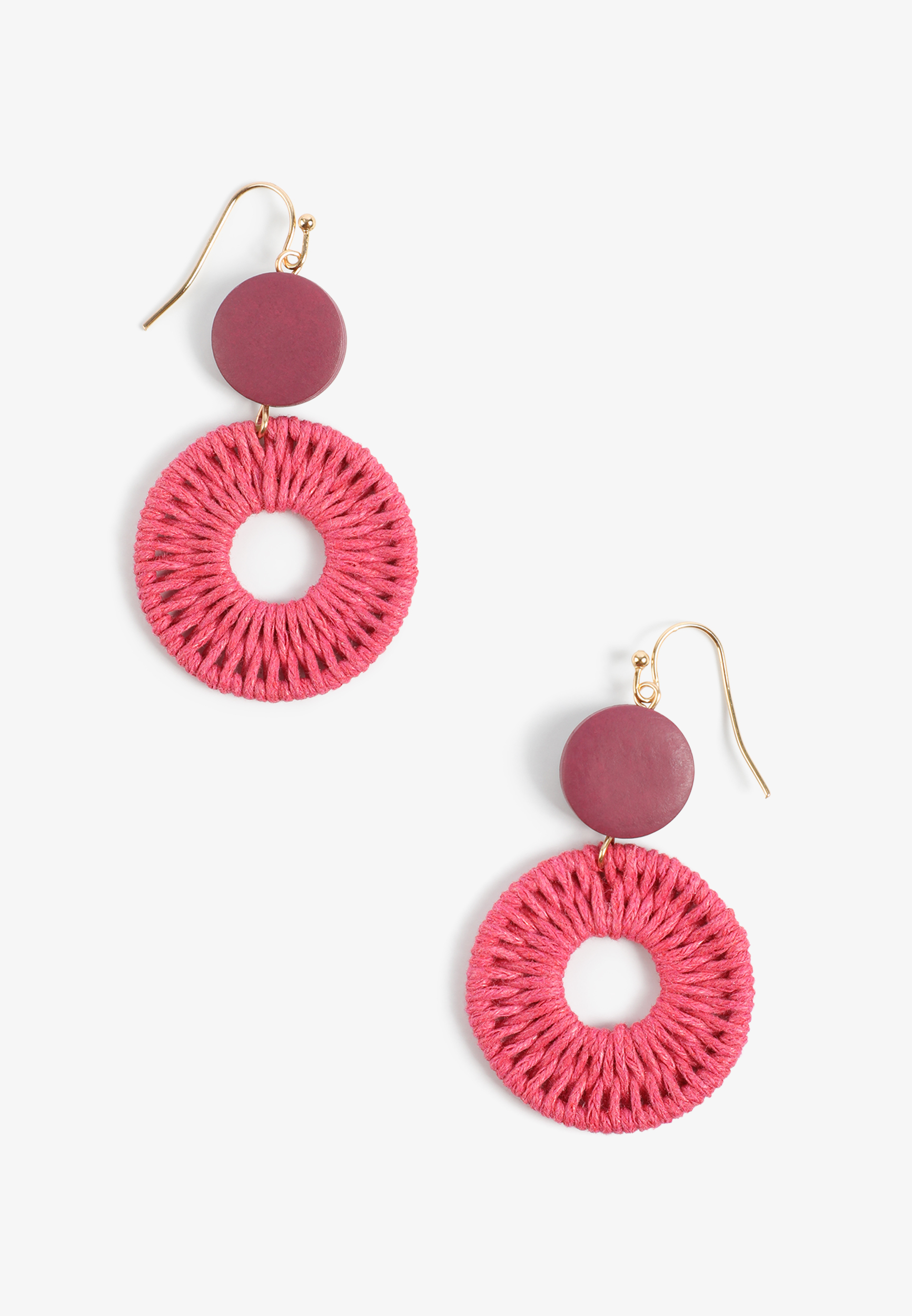 Pink Wood Double Hoop Drop Earrings
