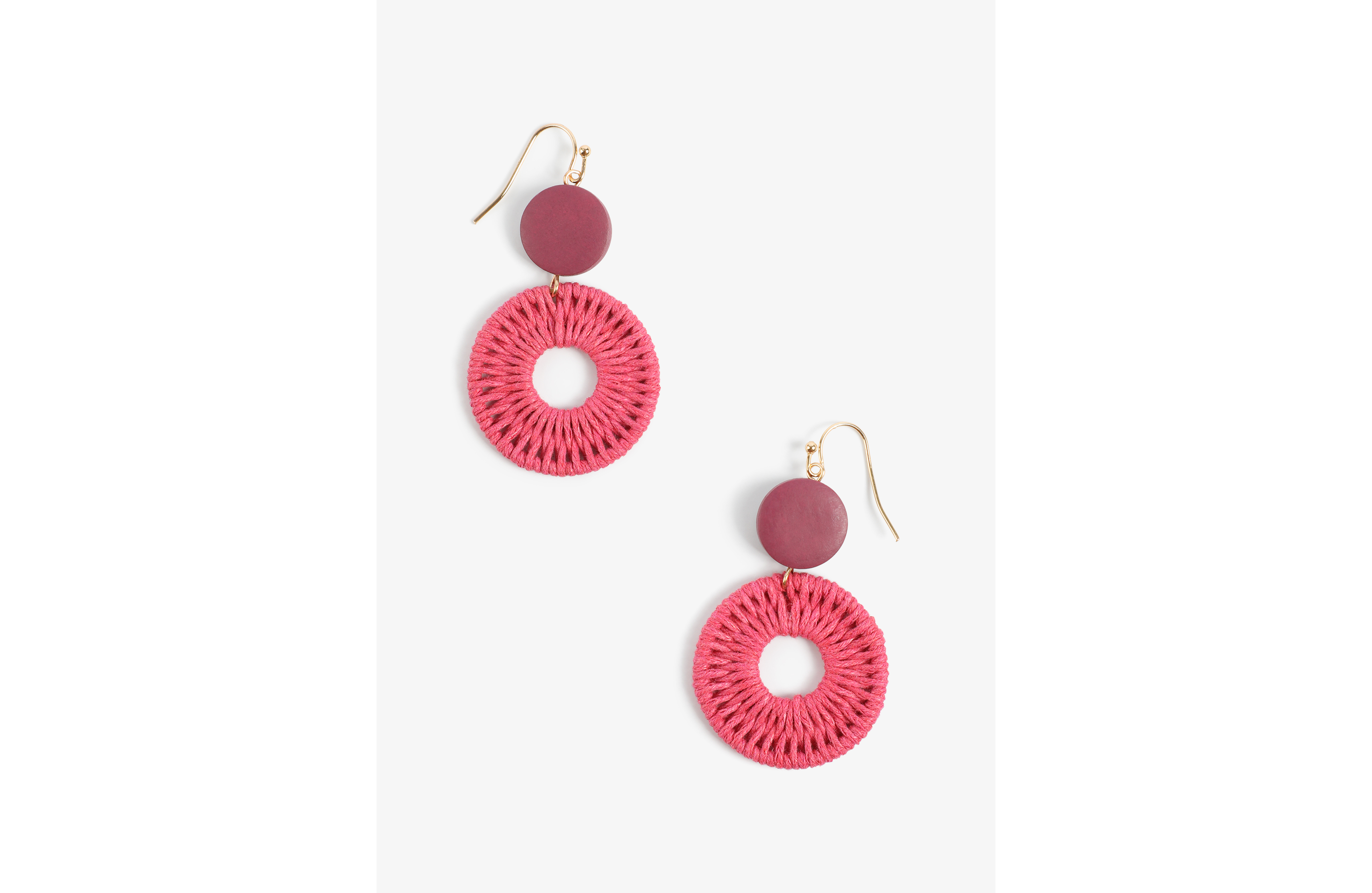 Pink Wood Double Hoop Drop Earrings