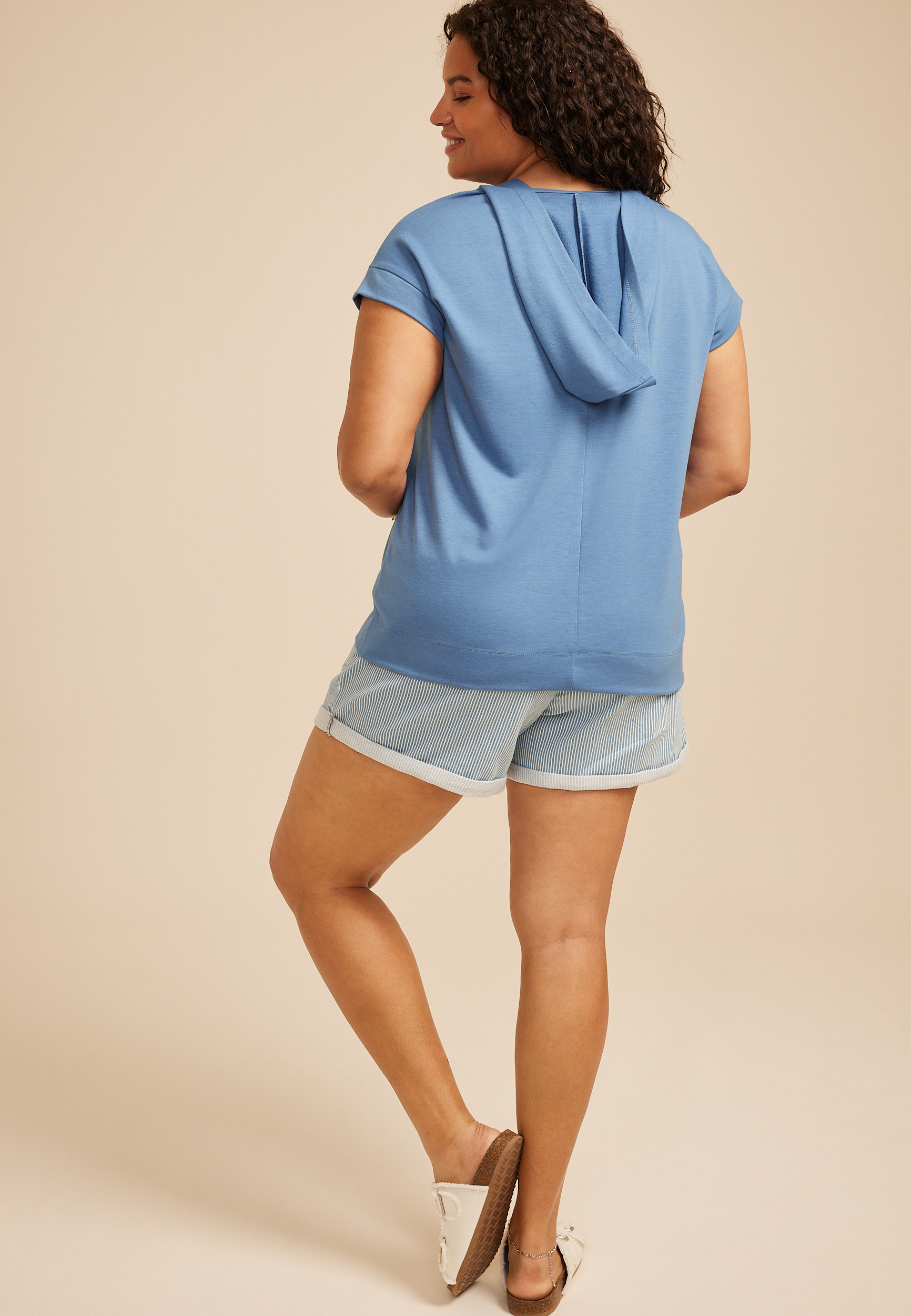 Plus Size French Terry Short Sleeve Hooded Top - thumbnail 8