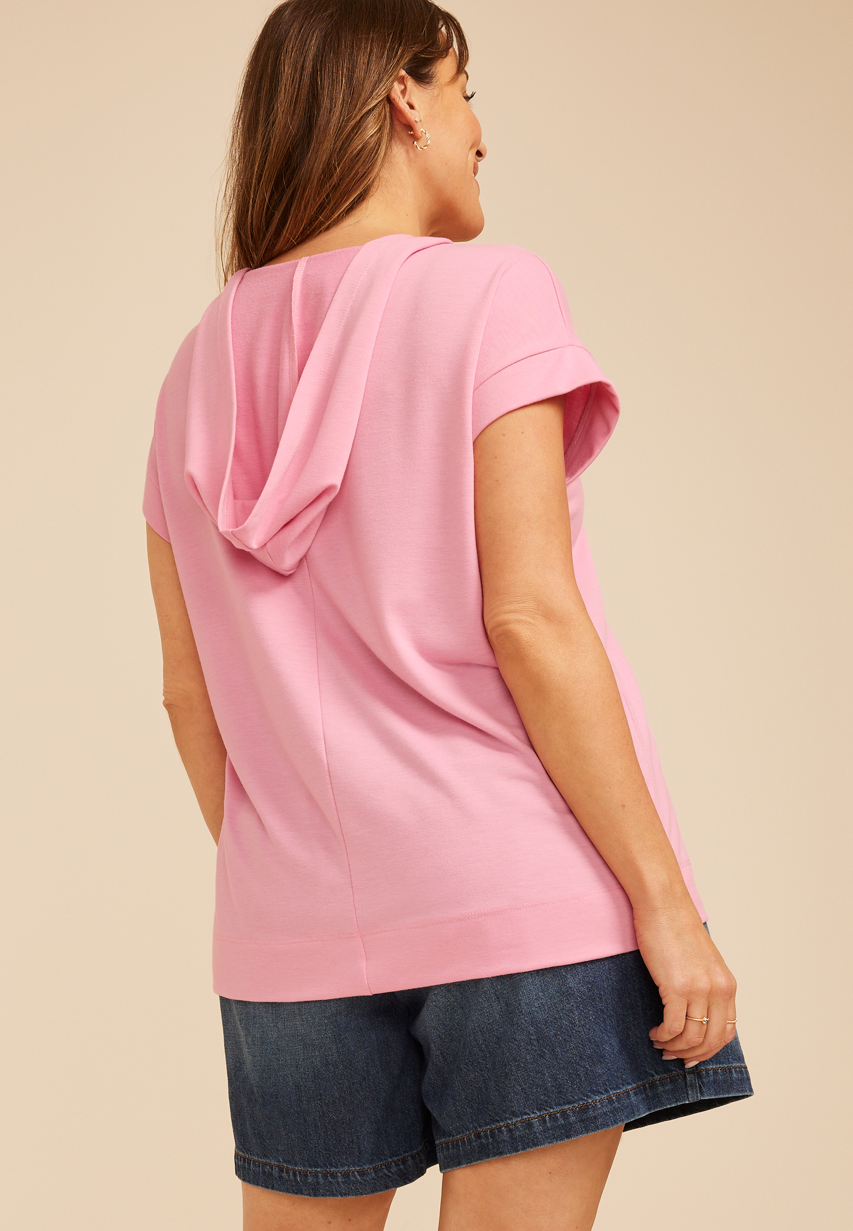 Plus Size French Terry Short Sleeve Hooded Top - thumbnail 5