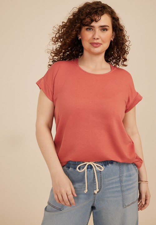 Plus Size French Terry Short Sleeve Hooded Top | maurices