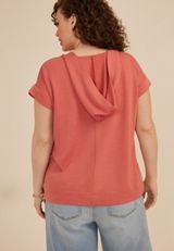 Plus Size French Terry Short Sleeve Hooded Top, C8098, small