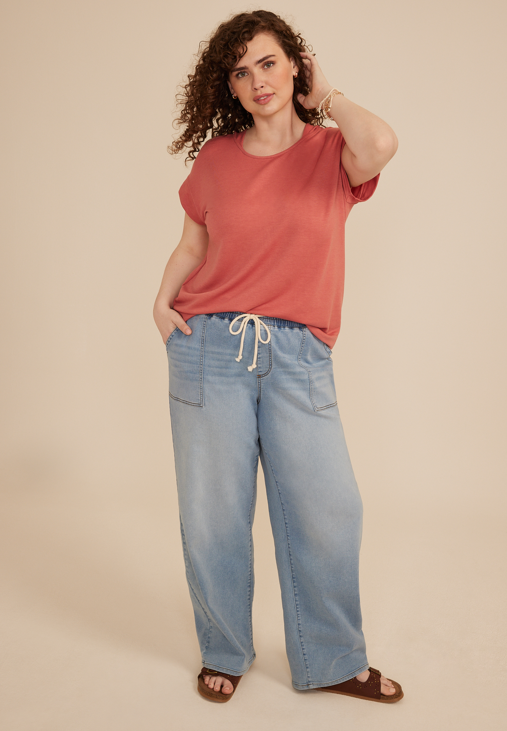 Plus Size French Terry Short Sleeve Hooded Top | maurices