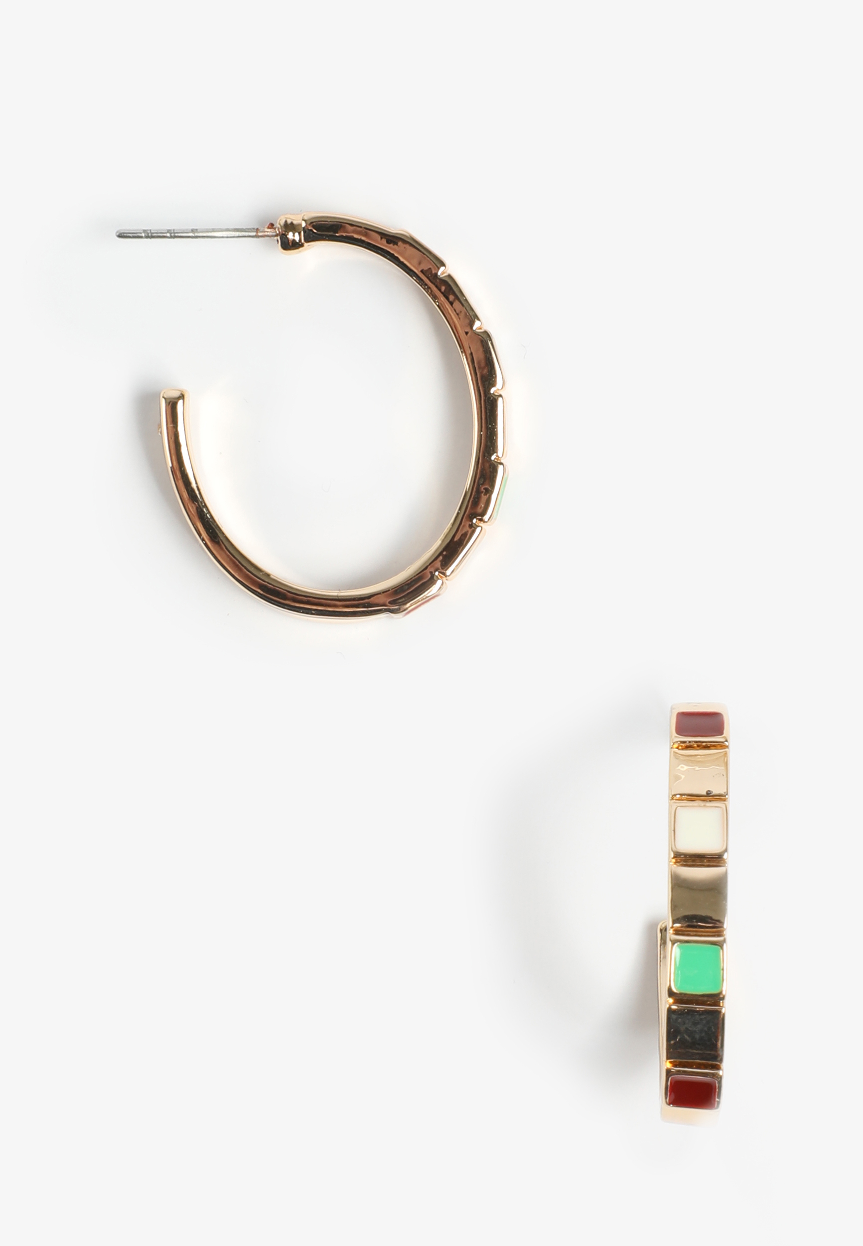 Gold Multicolor Enamel Block Hoop Earrings