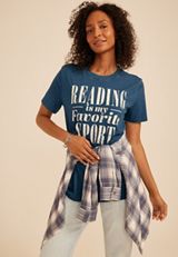 Reading Is My Favorite Sport Oversized Fit Graphic Tee, C1605, small