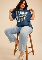 Plus Size Reading Is My Favorite Sport Oversized Fit Graphic Tee, C1605, small