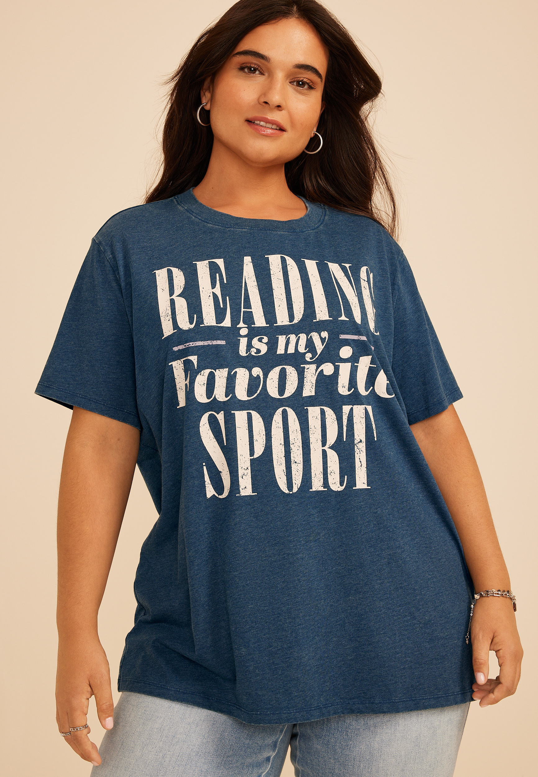 Plus Size Reading Is My Favorite Sport Oversized Fit Graphic Tee, C1605, large