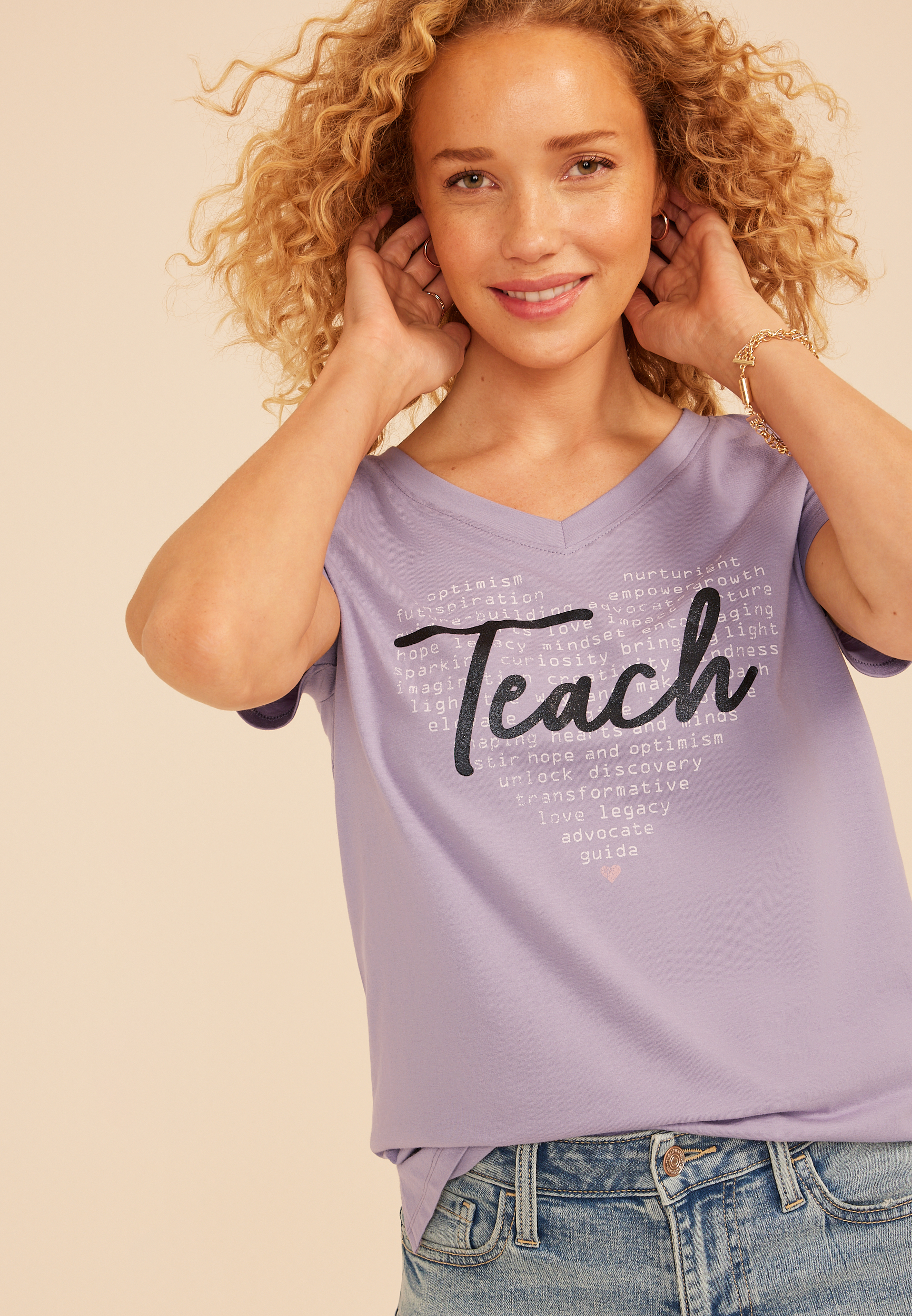 Teach Heart Classic Fit Graphic Tee, LAVENDER GRAY, large