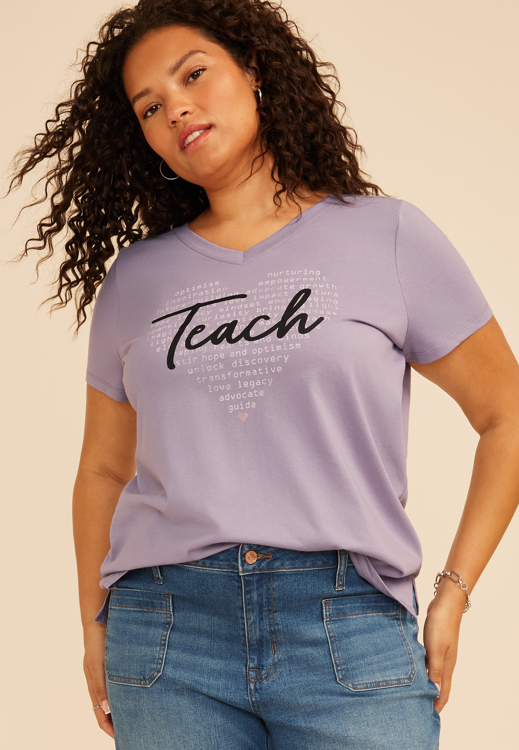 Plus Size Teach Heart Classic Fit Graphic Tee, LAVENDER GRAY, large