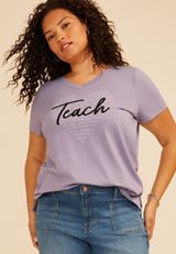 Plus Size Teach Heart Classic Fit Graphic Tee, LAVENDER GRAY, small