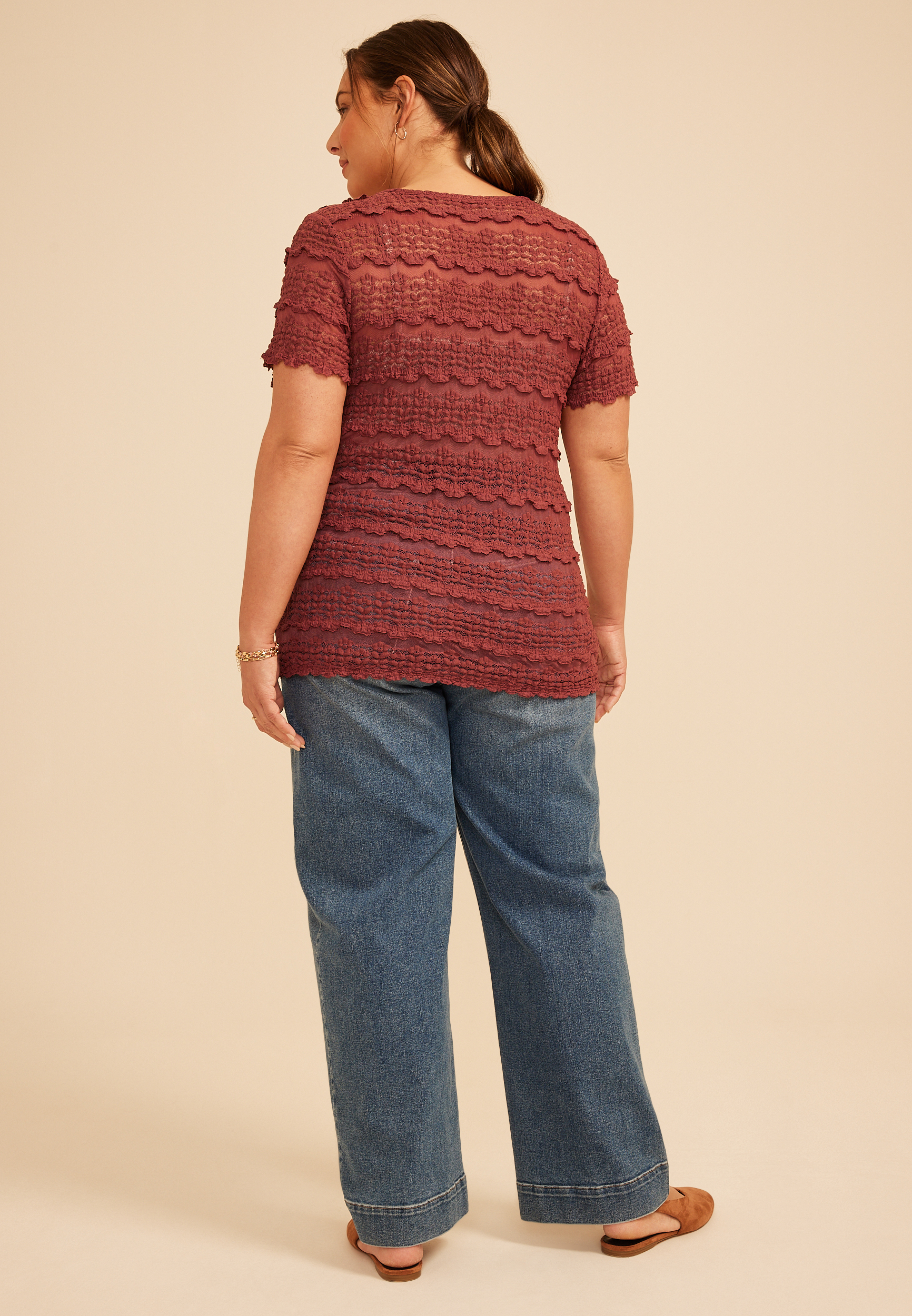Plus Size Chunky Lace Tee, C9585, large