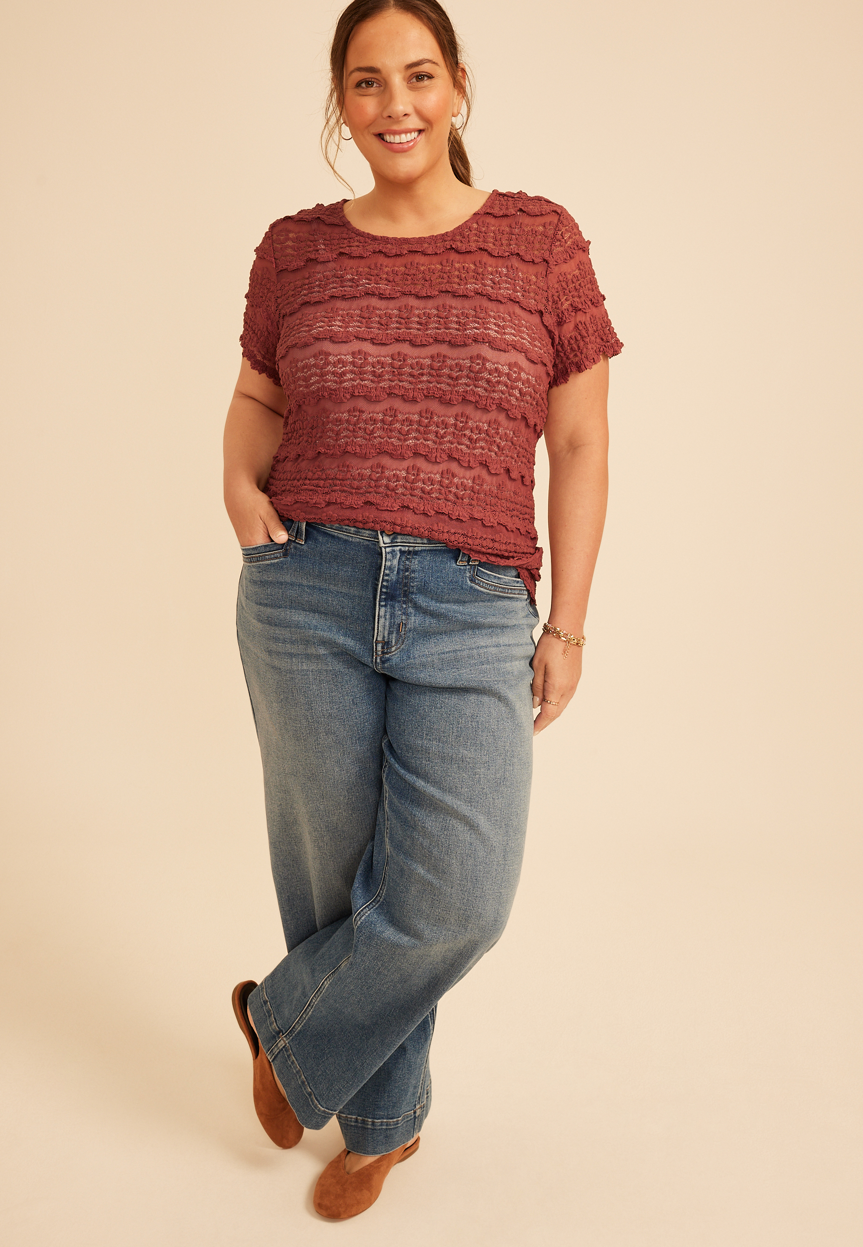 Plus Size Chunky Lace Tee, C9585, large