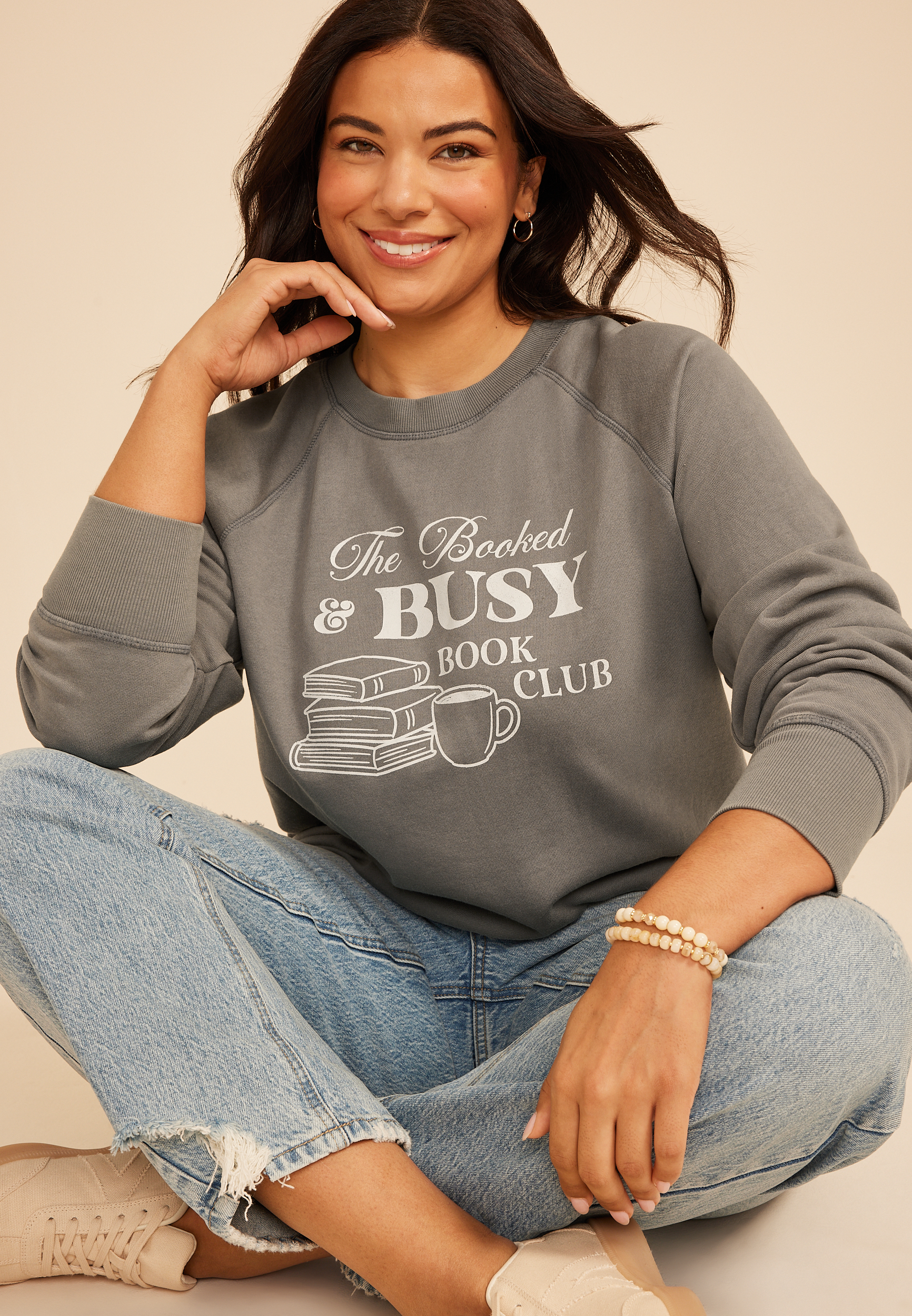 Plus Size Booked And Busy Book Club Sweatshirt, C9768, large