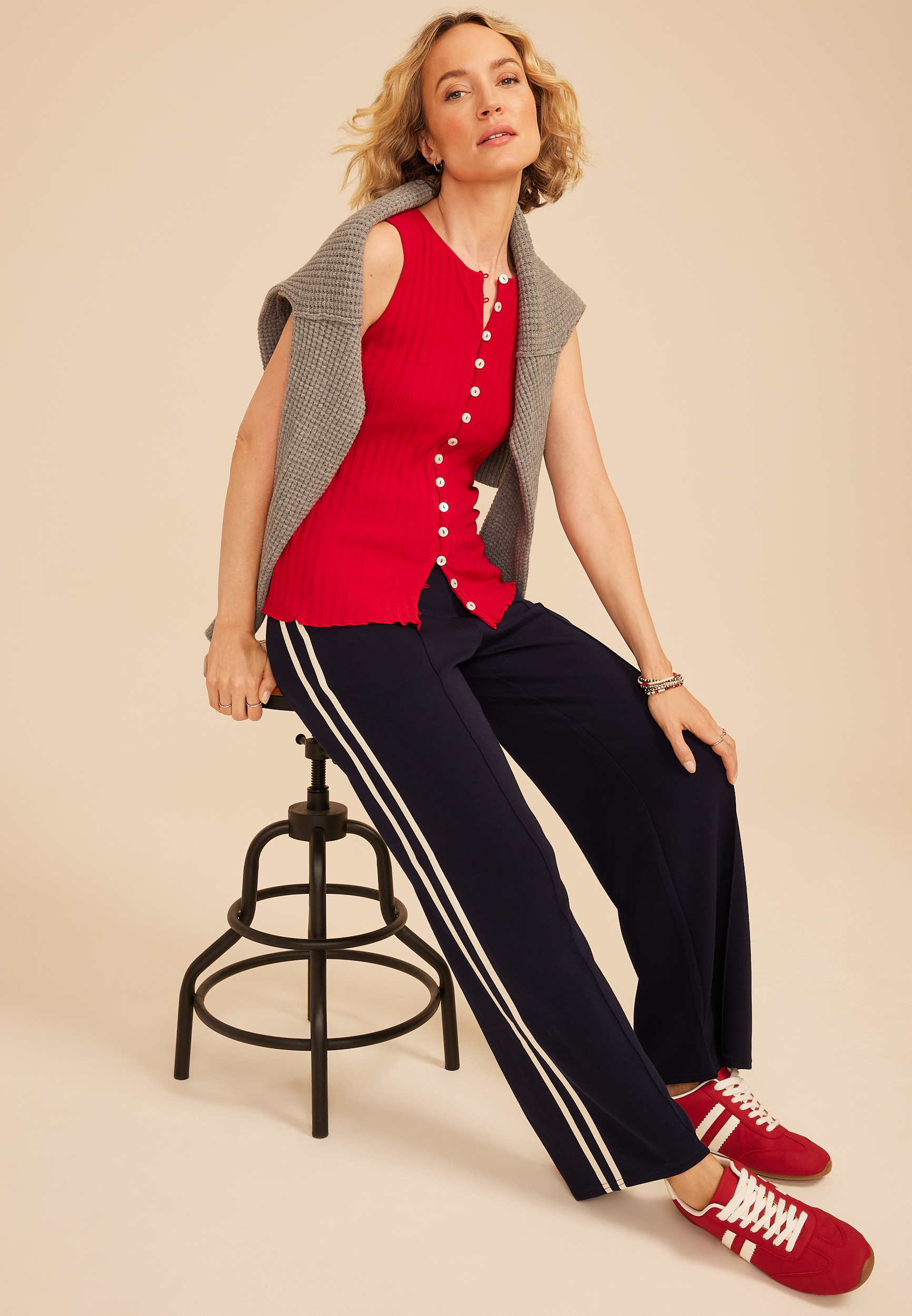 Chunky Ribbed Button Front Tank Top, C2946, large