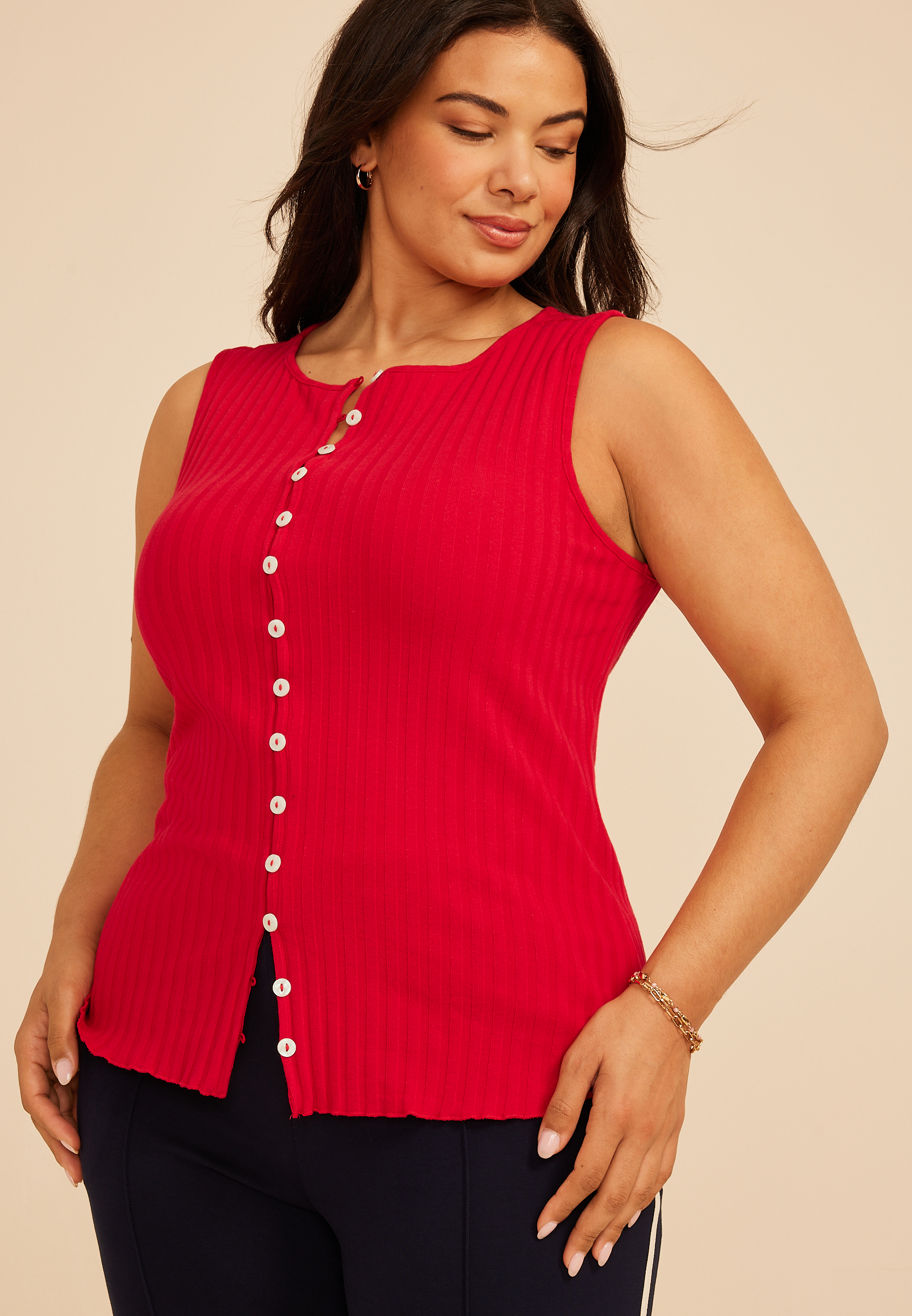 Plus Size Chunky Ribbed Button Front Tank Top