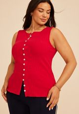 Plus Size Chunky Ribbed Button Front Tank Top, C2946, small