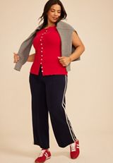 Plus Size Chunky Ribbed Button Front Tank Top, C2946, small