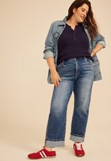Plus Size Risen&reg; High Rise Tummy Control Panel Cuffed Hem Straight Jean, C258, small