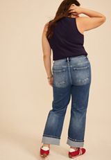 Plus Size Risen&reg; High Rise Tummy Control Panel Cuffed Hem Straight Jean, C258, small