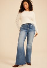 Plus Size Risen&reg; High Rise Tummy Control Panel Ripped Flare Jean, C3337, small