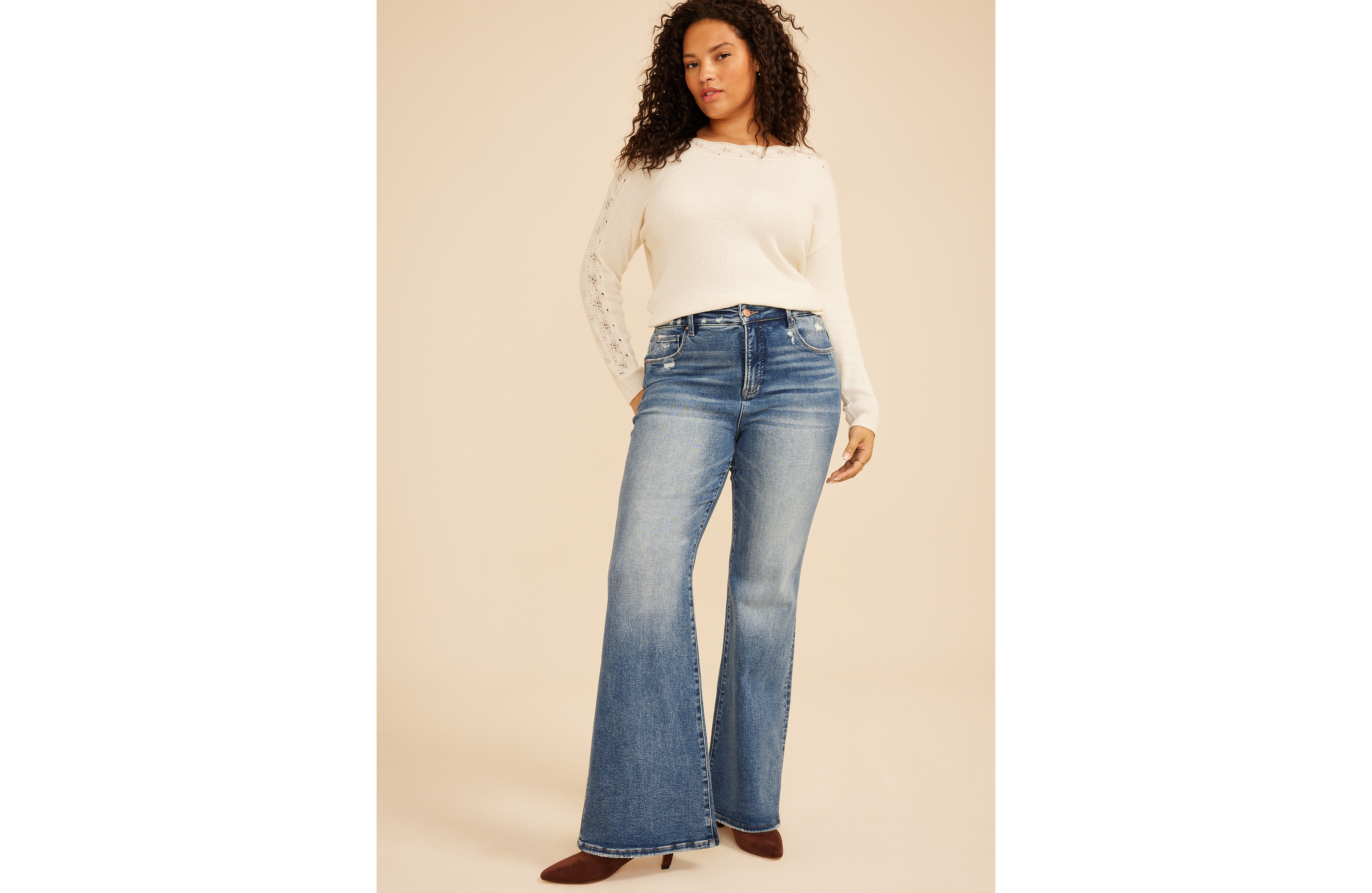 Plus Risen Jeans® High Rise Tummy Control Panel Ripped Flare Jean